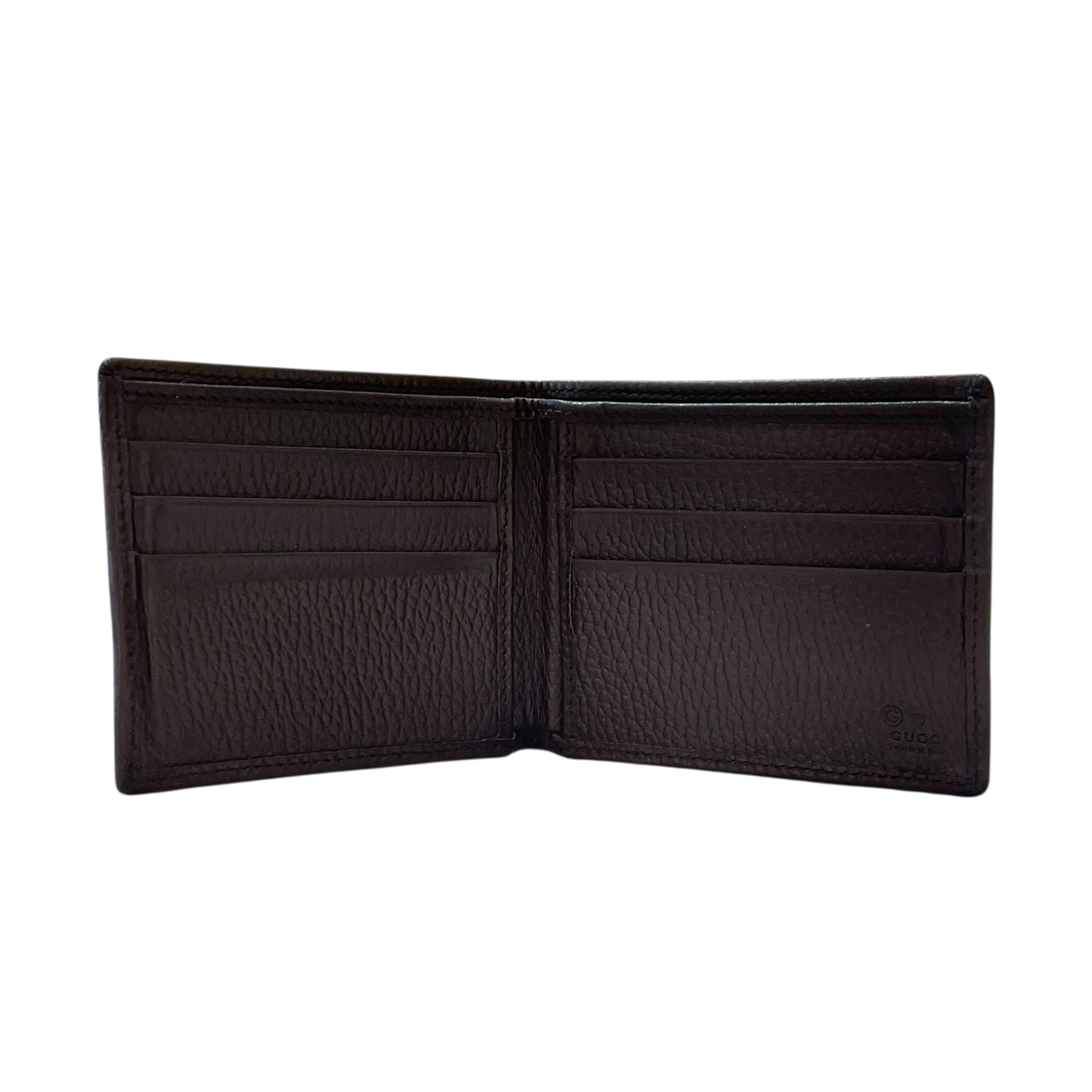 Portafoglio bi-fold in tela GG e pelle