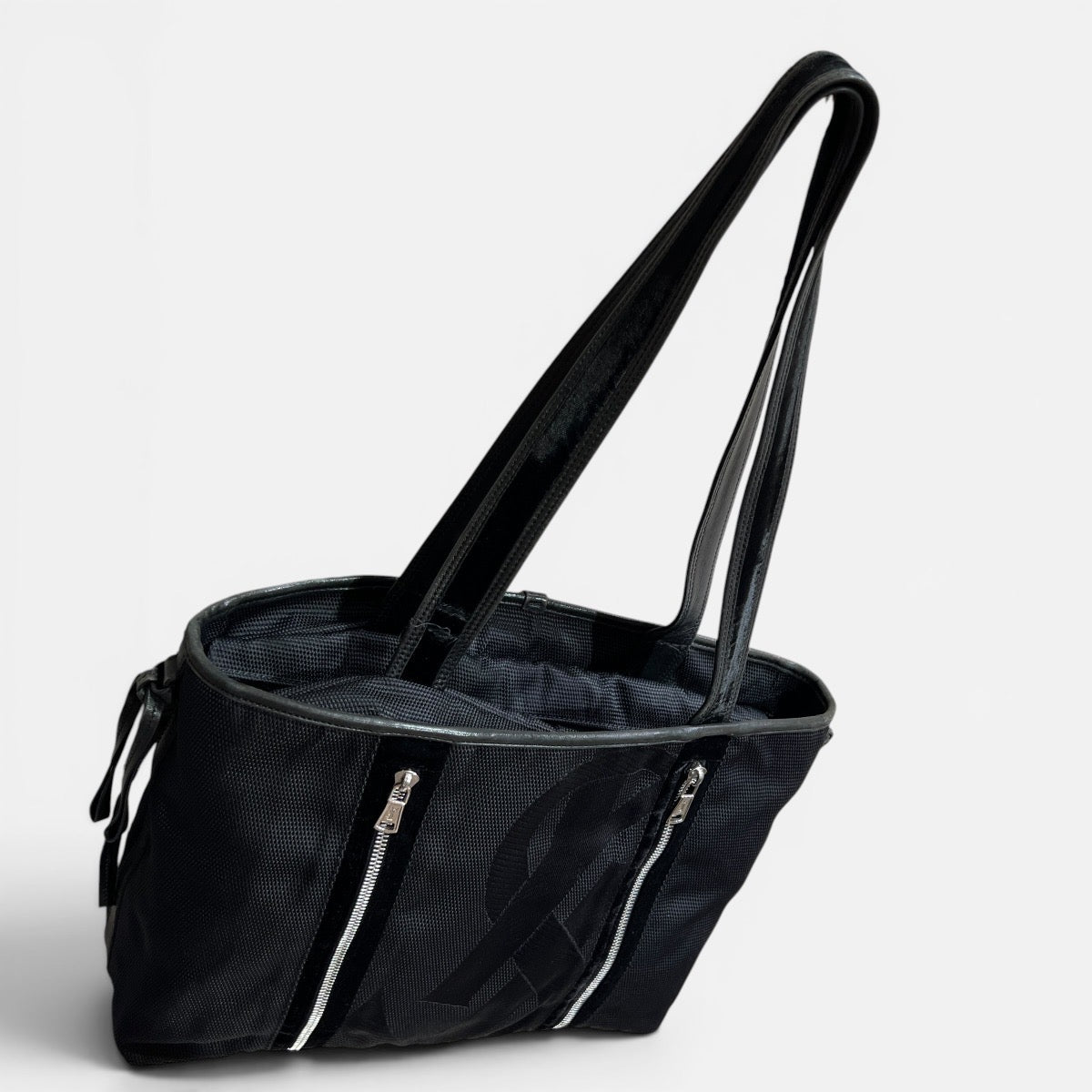 Borsa shopping in tela e pelle