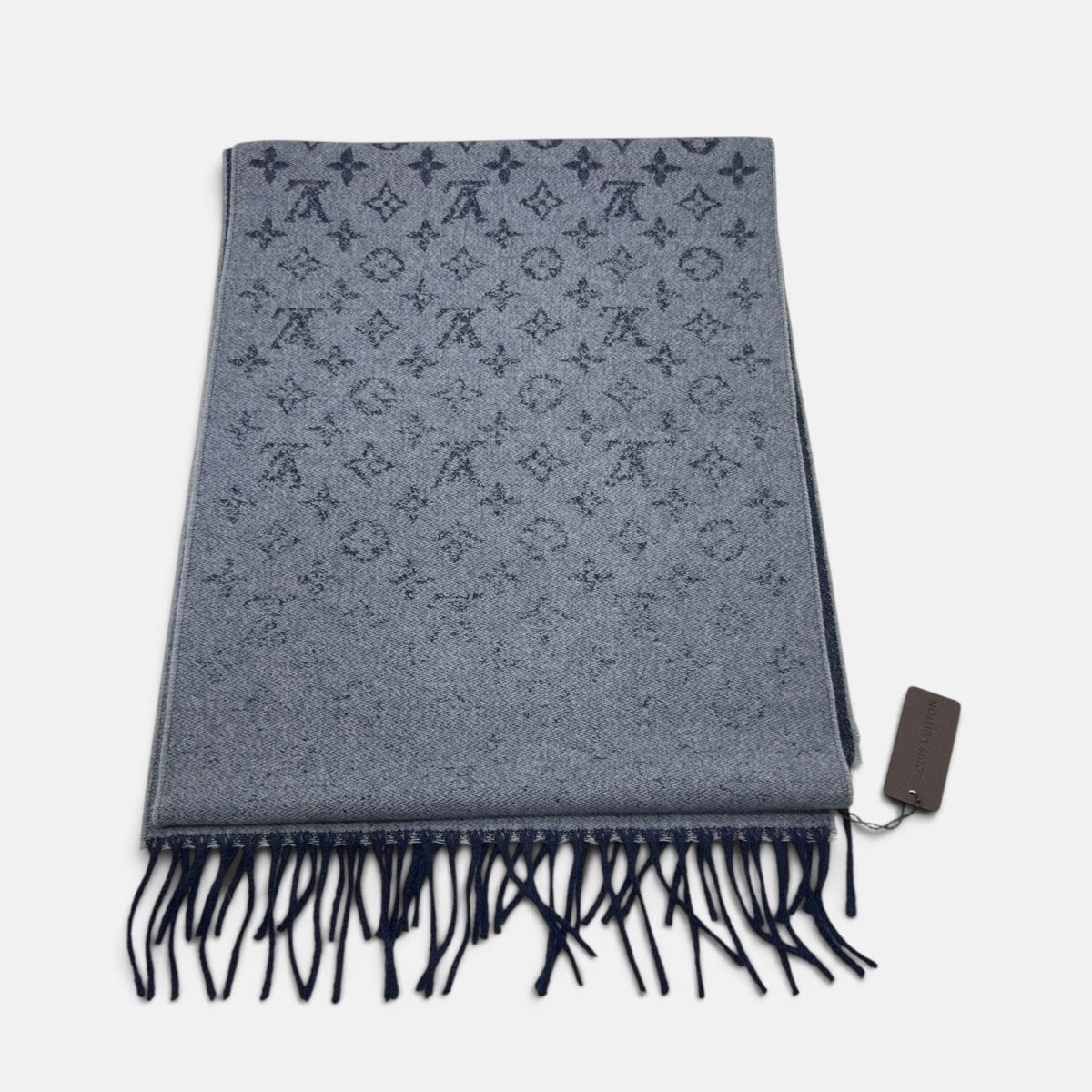 Sciarpa Cashmere e Lana Monogram Gradient Blu Denim