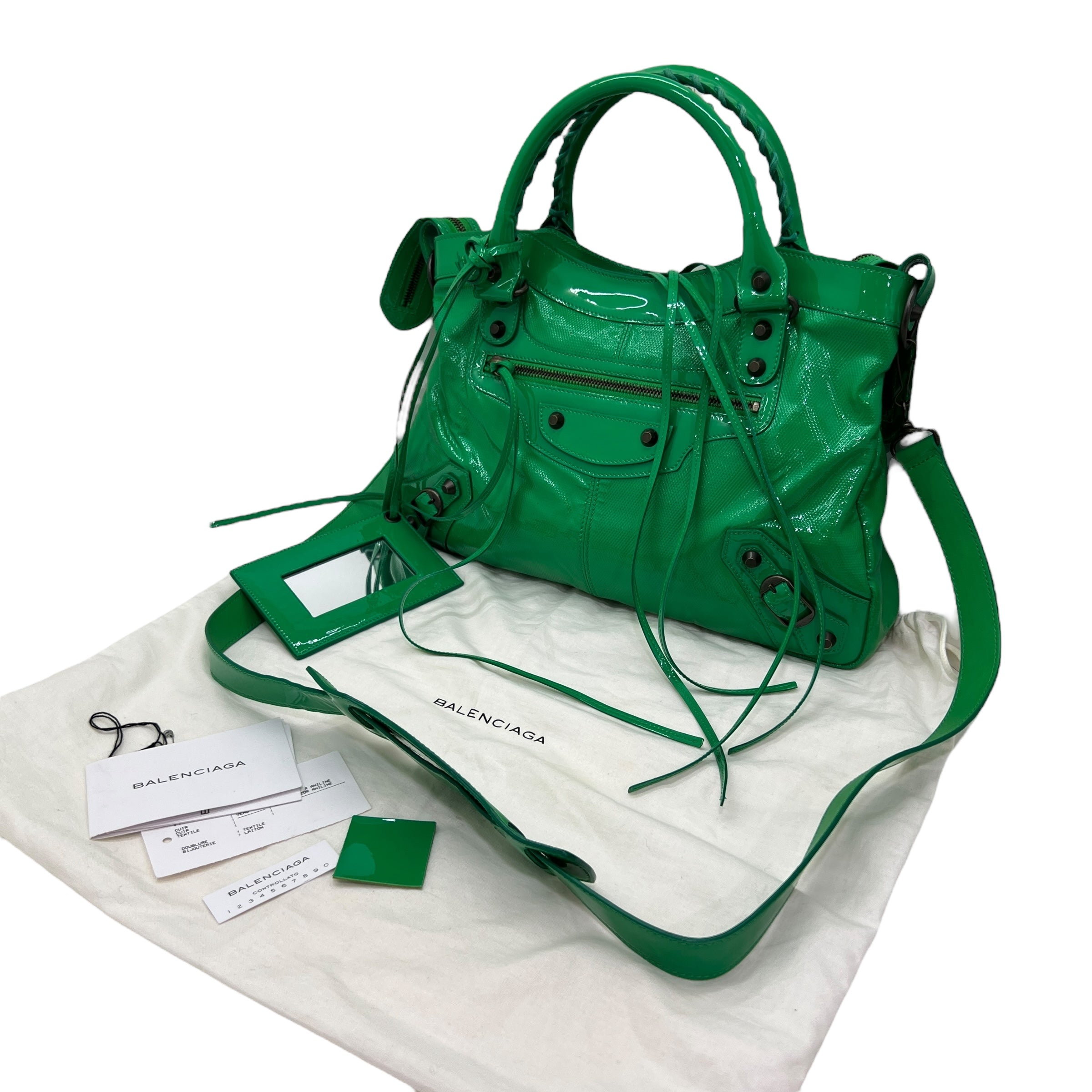 Balenciaga City in vernis verde