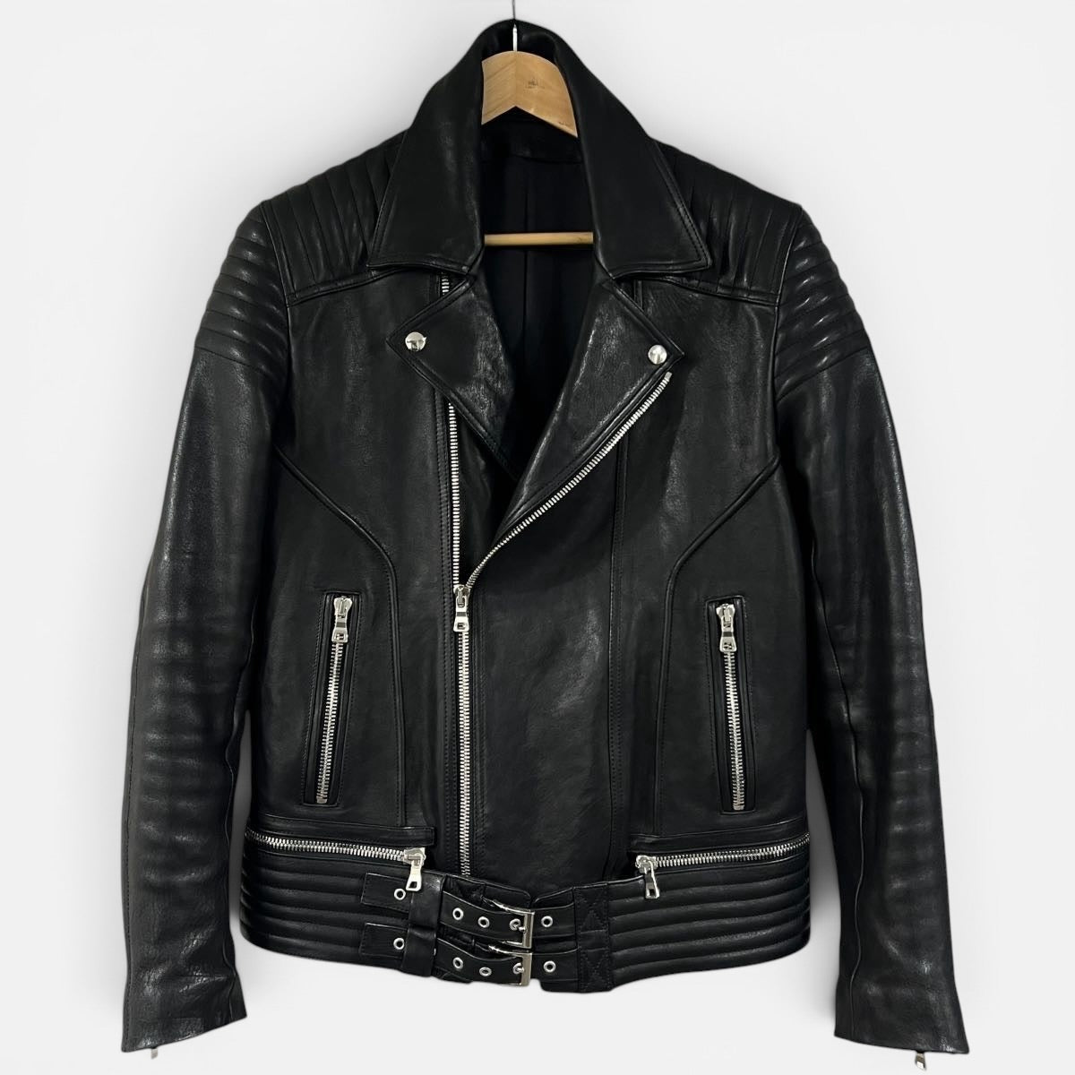 Balmain giacca biker in pelle di agnello tg 52