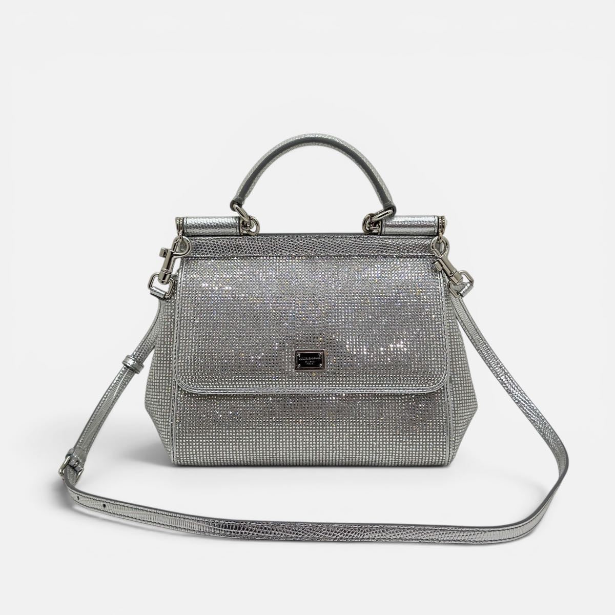 Borsa a mano Sicily piccola in raso con strass