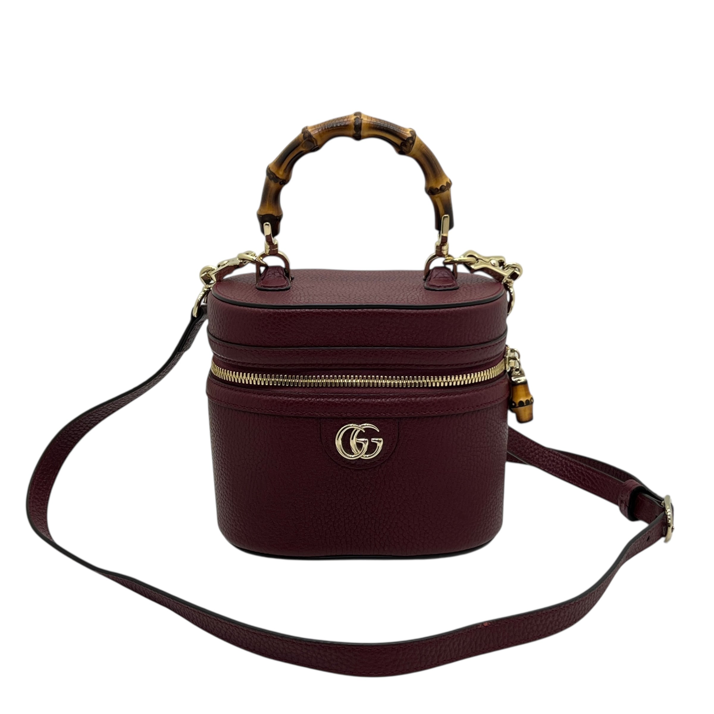 Borsa mini in pelle con manico bambù