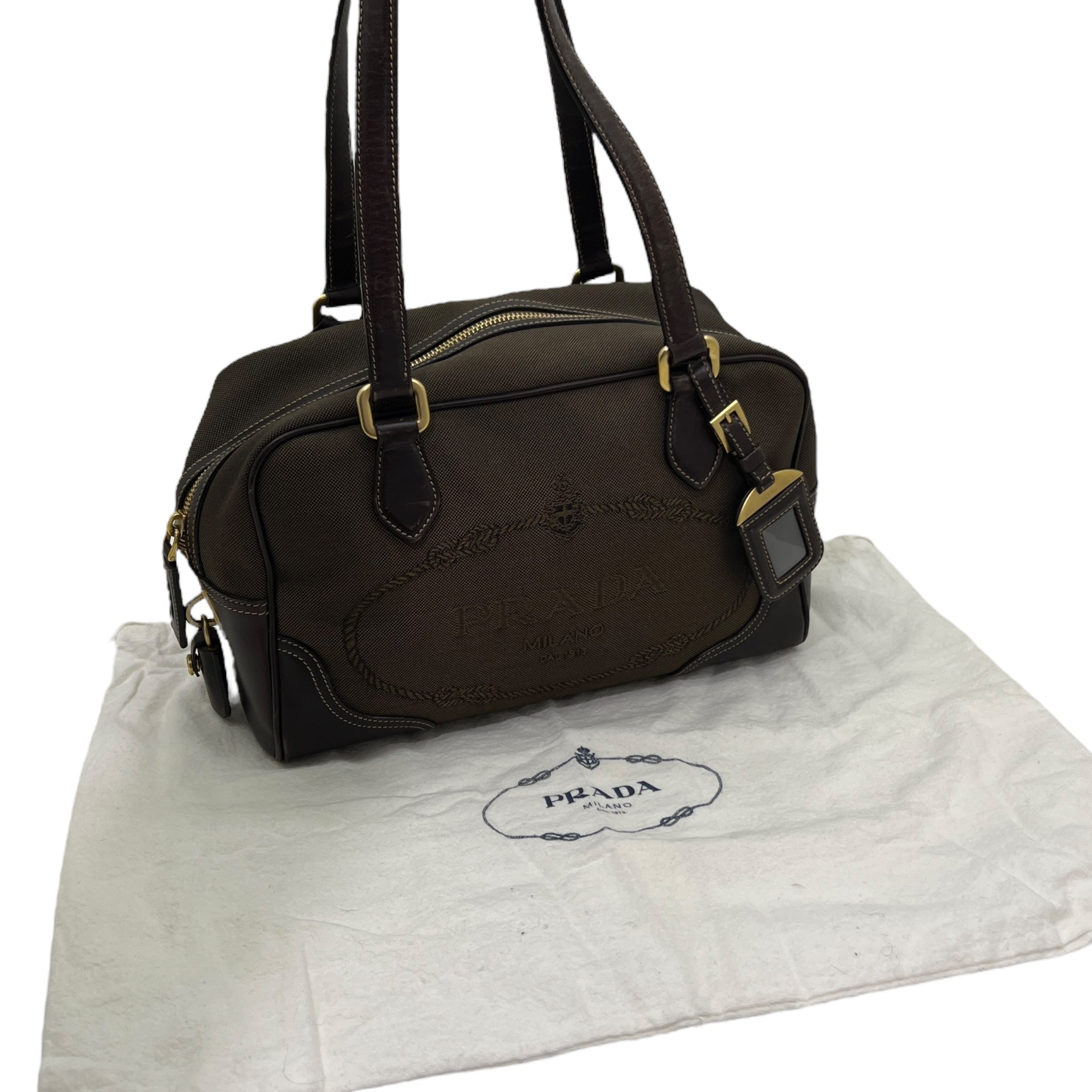 Borsa a spalla in tessuto e pelle