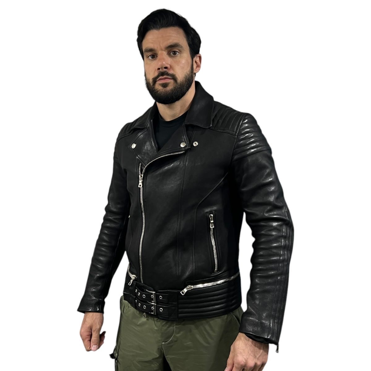 Balmain giacca biker in pelle di agnello tg 52