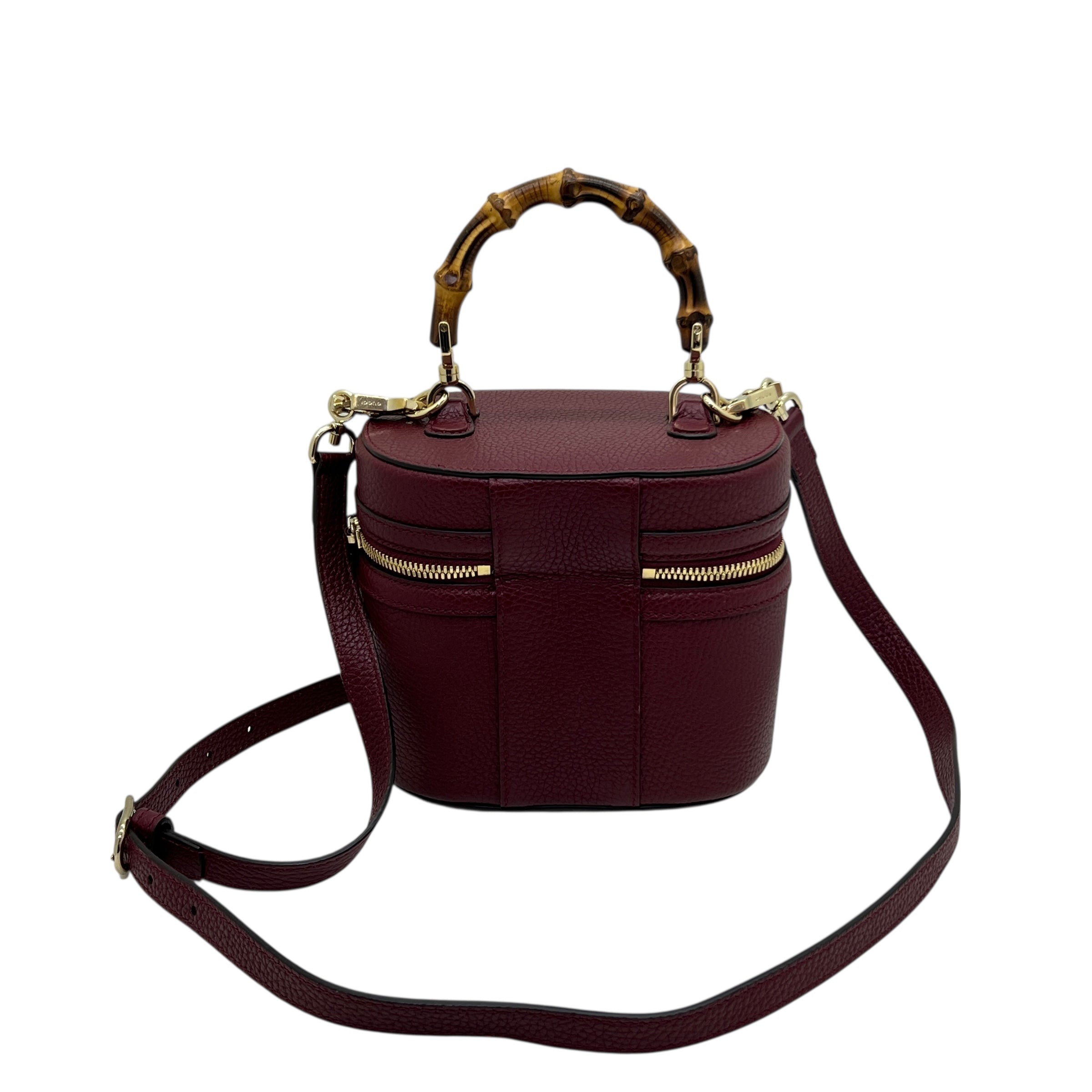 Borsa mini in pelle con manico bambù