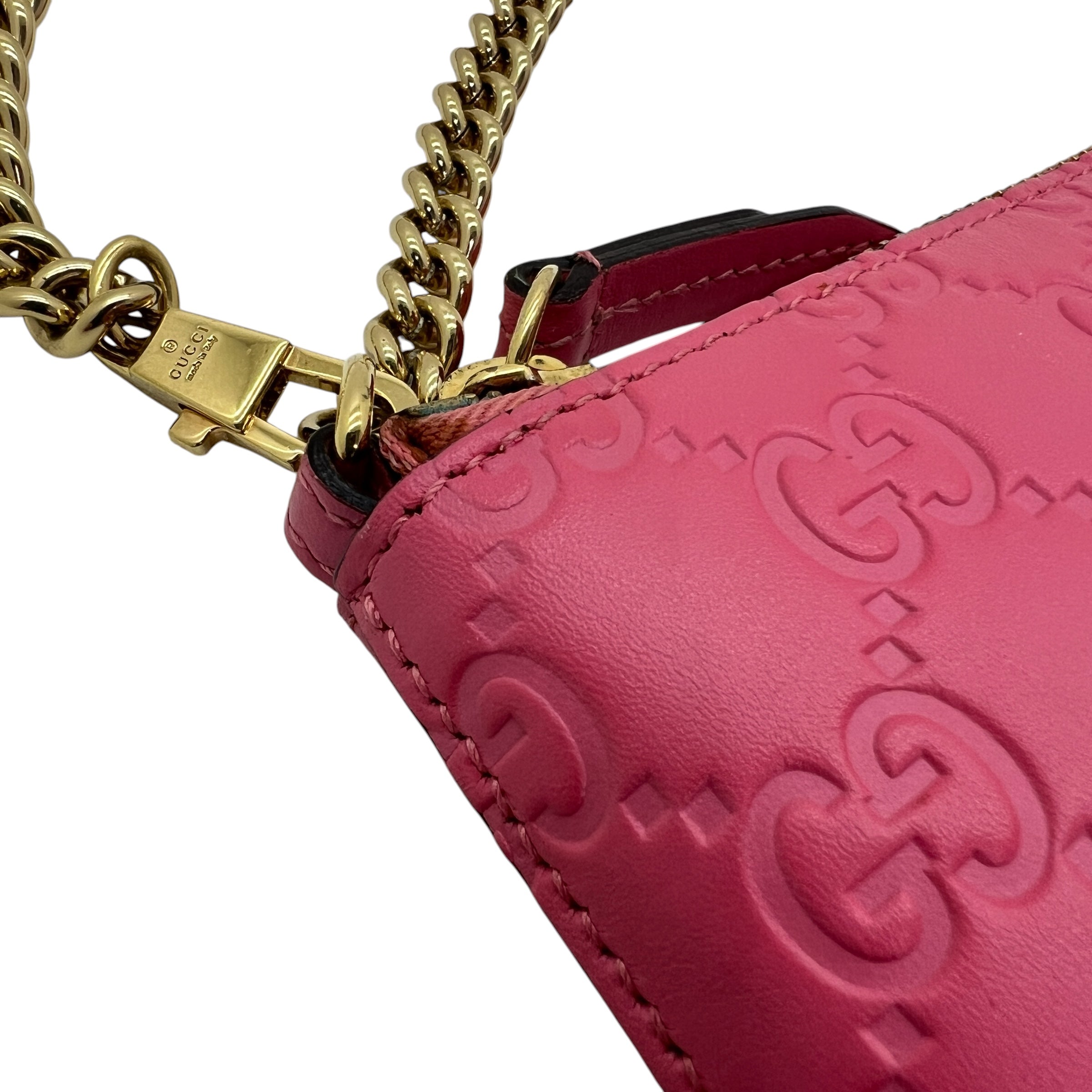 Pochette con catena in pelle GG