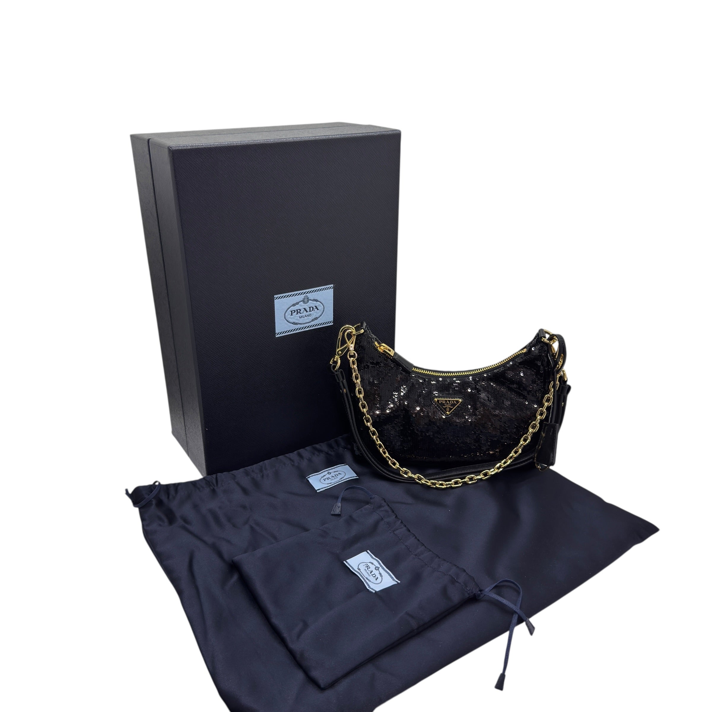 Borsa Prada Re-Edition in pelle con paillettes