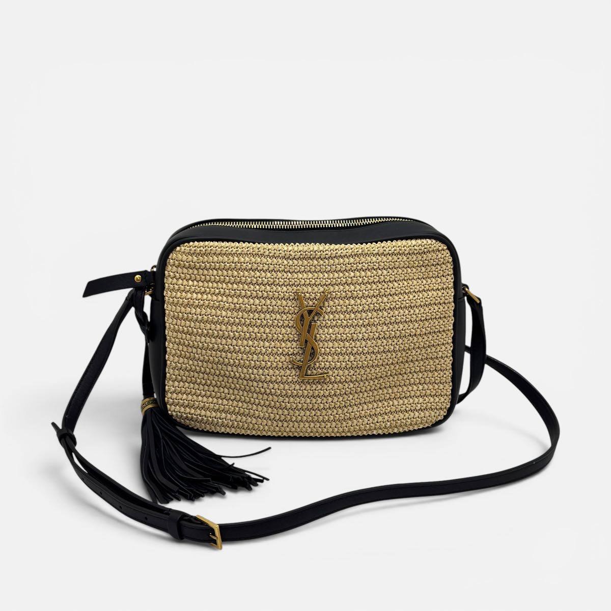Camera Bag Lou in raffia e pelle