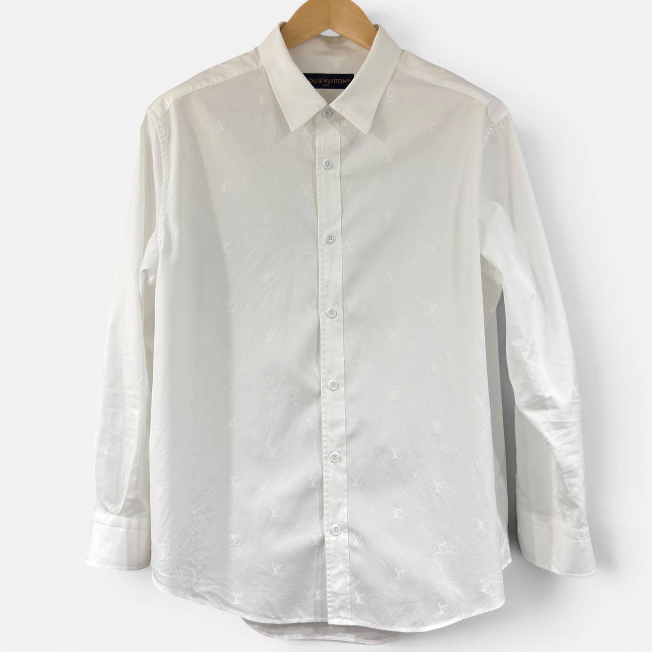 Camicia a maniche lunghe in cotone con firme LV Blason stampate taglia XL
