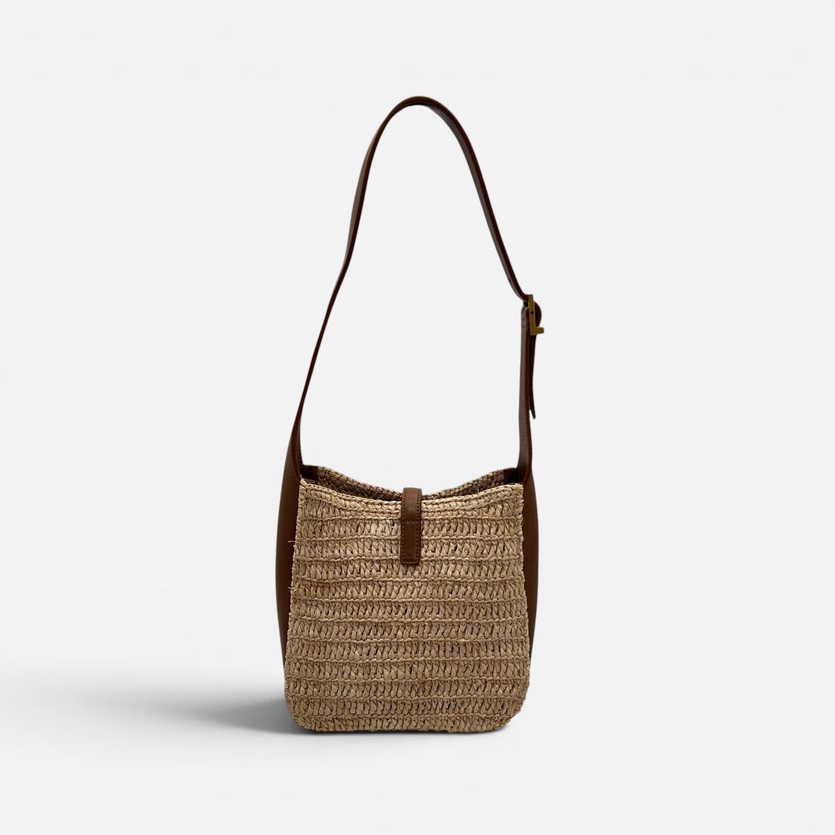Le 5 a 7 small morbida in raffia e pelle
