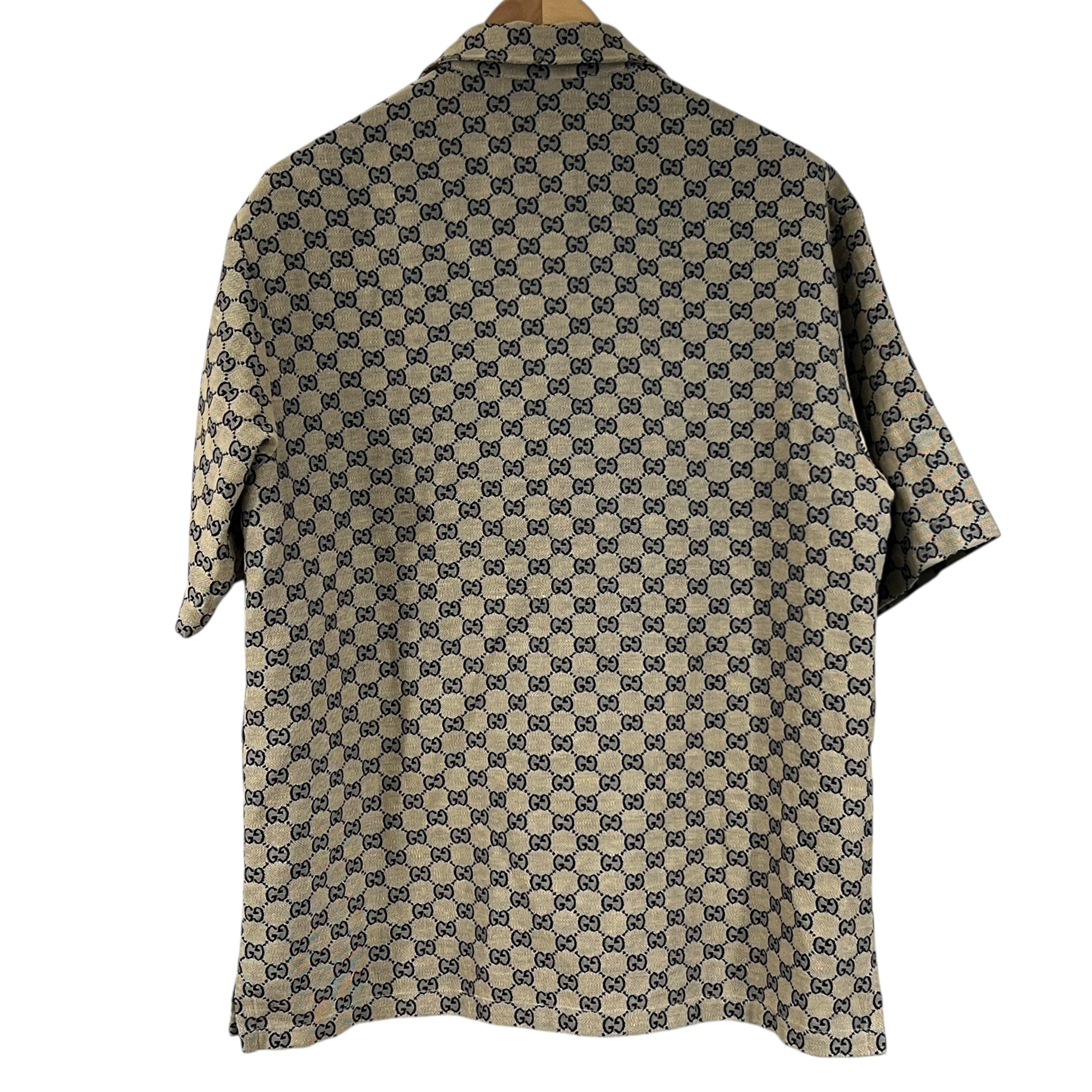Camicia in tessuto di misto lino con motivo GG