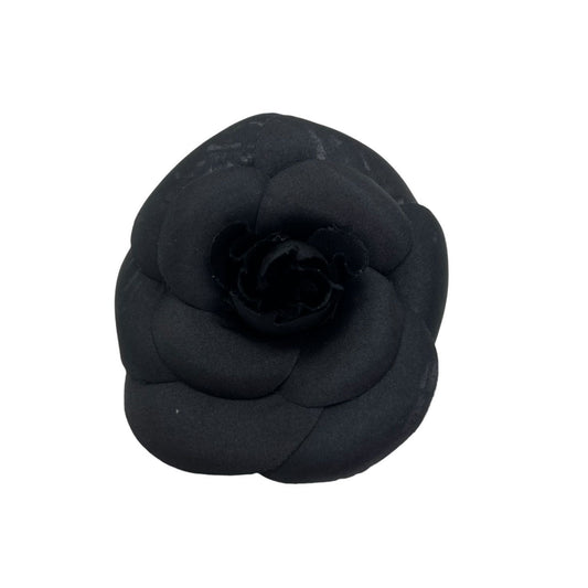 CHANEL BLACK CAMELLIA BROOCH