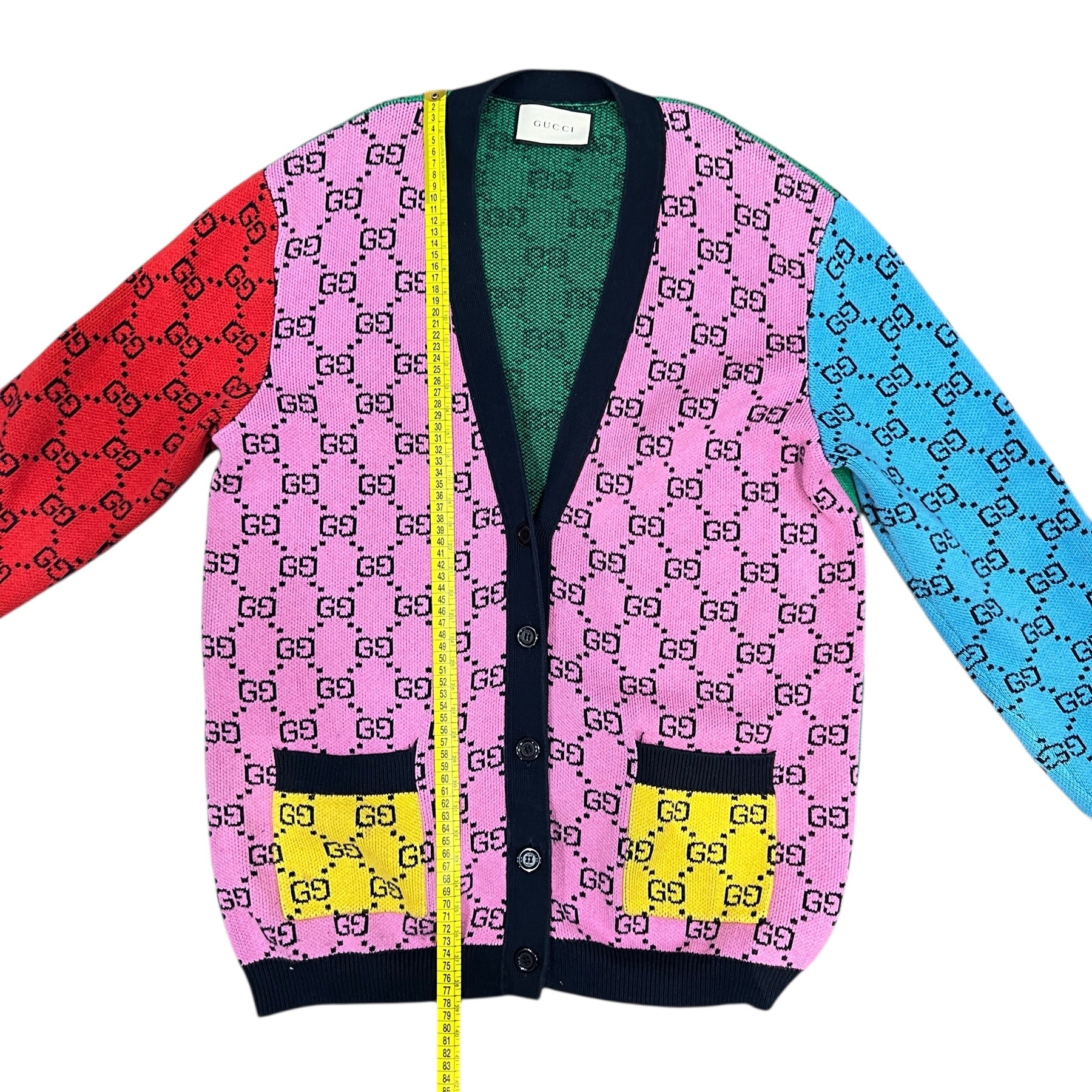 Cardigan multicolor GG in cotone misto cashmere taglia M