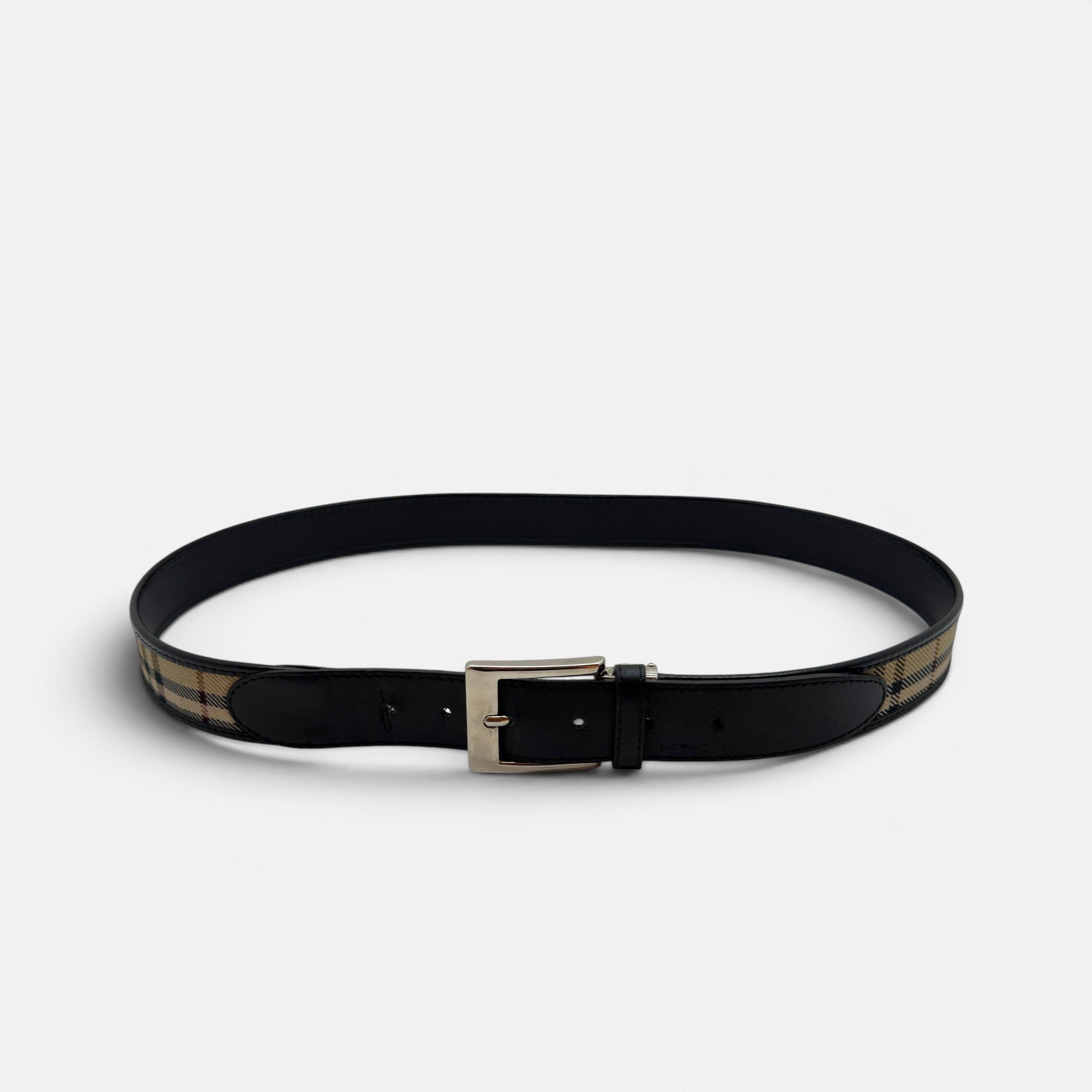 Cintura motivo check e pelle taglia 105