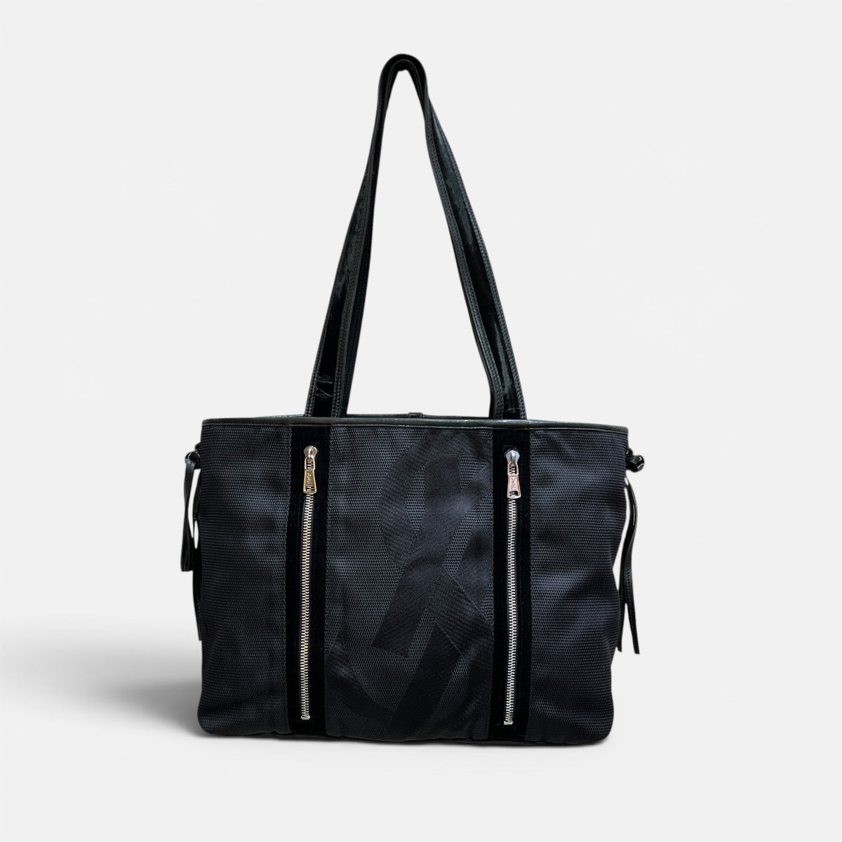 Borsa shopping in tela e pelle