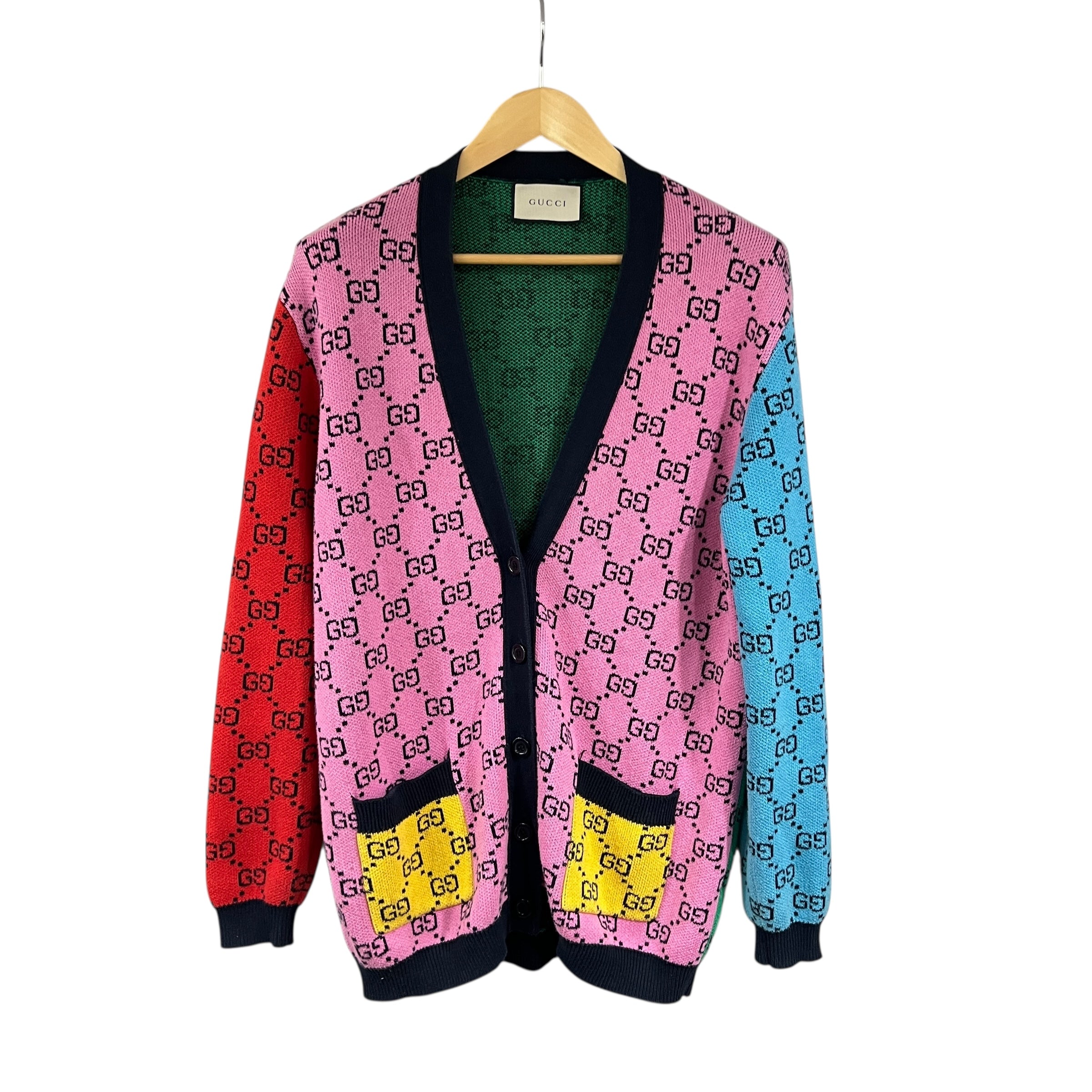 Cardigan multicolor GG in cotone misto cashmere taglia M