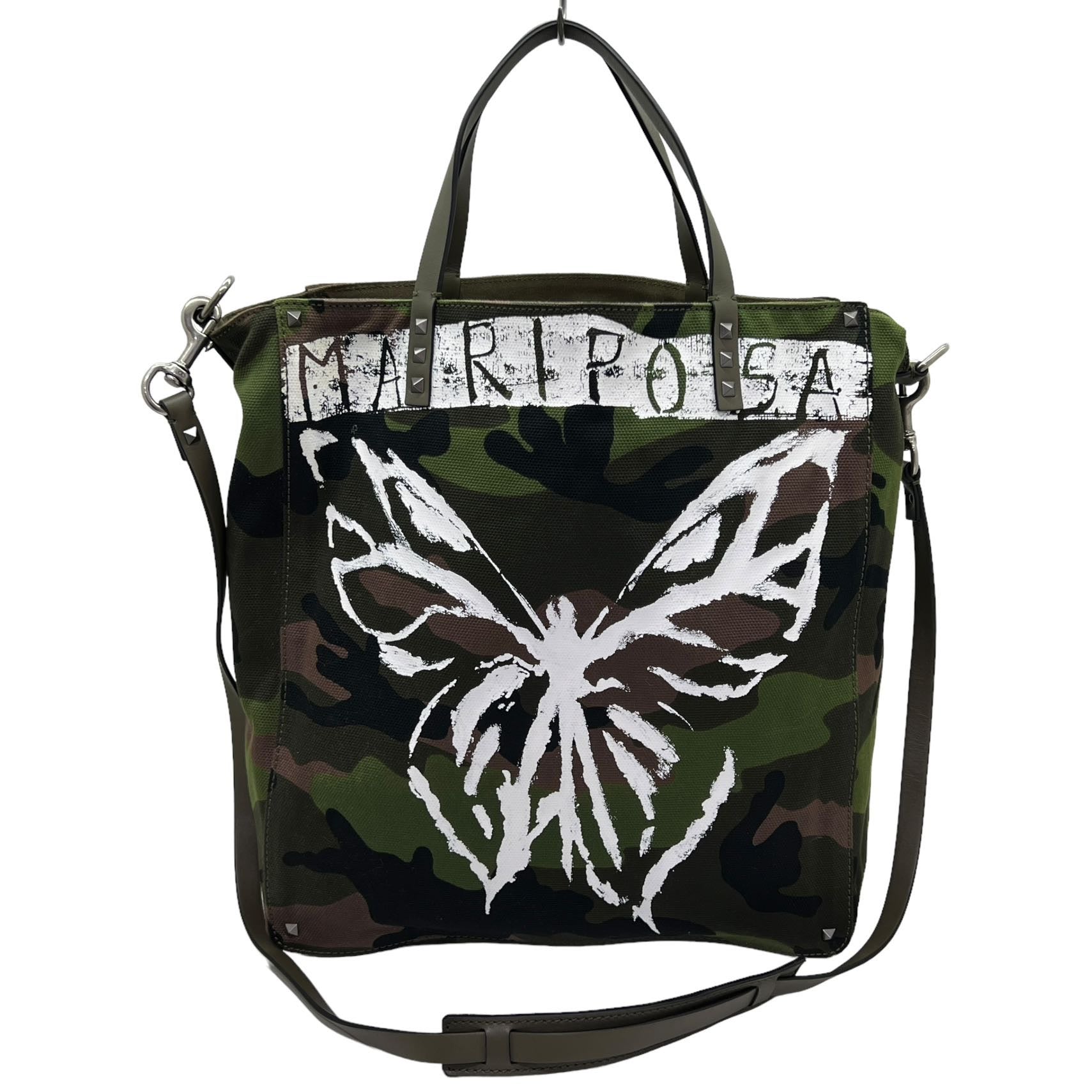 VALENTINO GARAVANI TOTE BAG MARIPOSA IN TESSUTO CAMOUFLAGE E PELLE