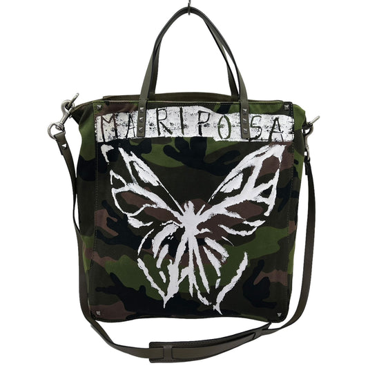 VALENTINO GARAVANI TOTE BAG MARIPOSA IN CAMOUFLAGE FABRIC AND LEATHER