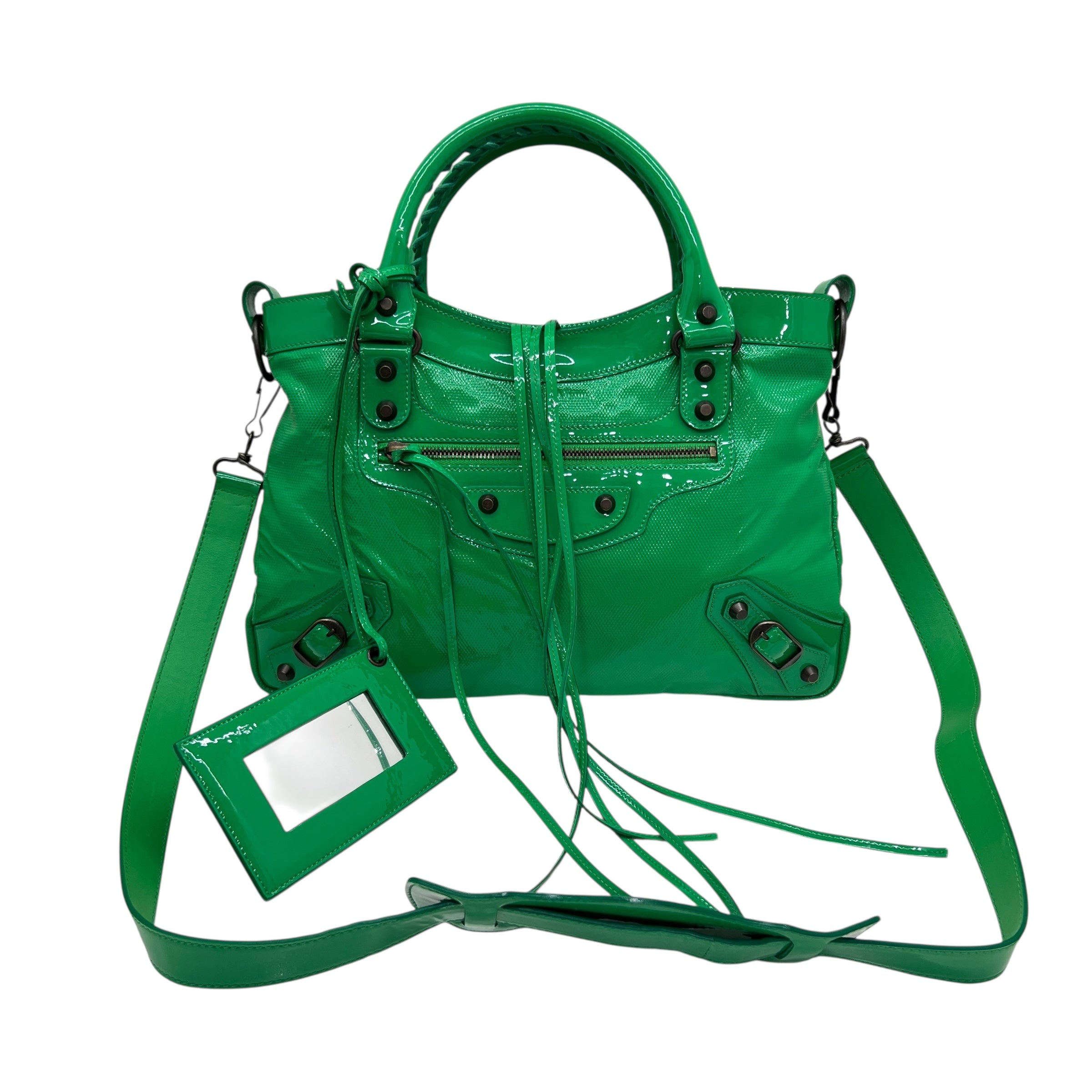 Balenciaga City in vernis verde