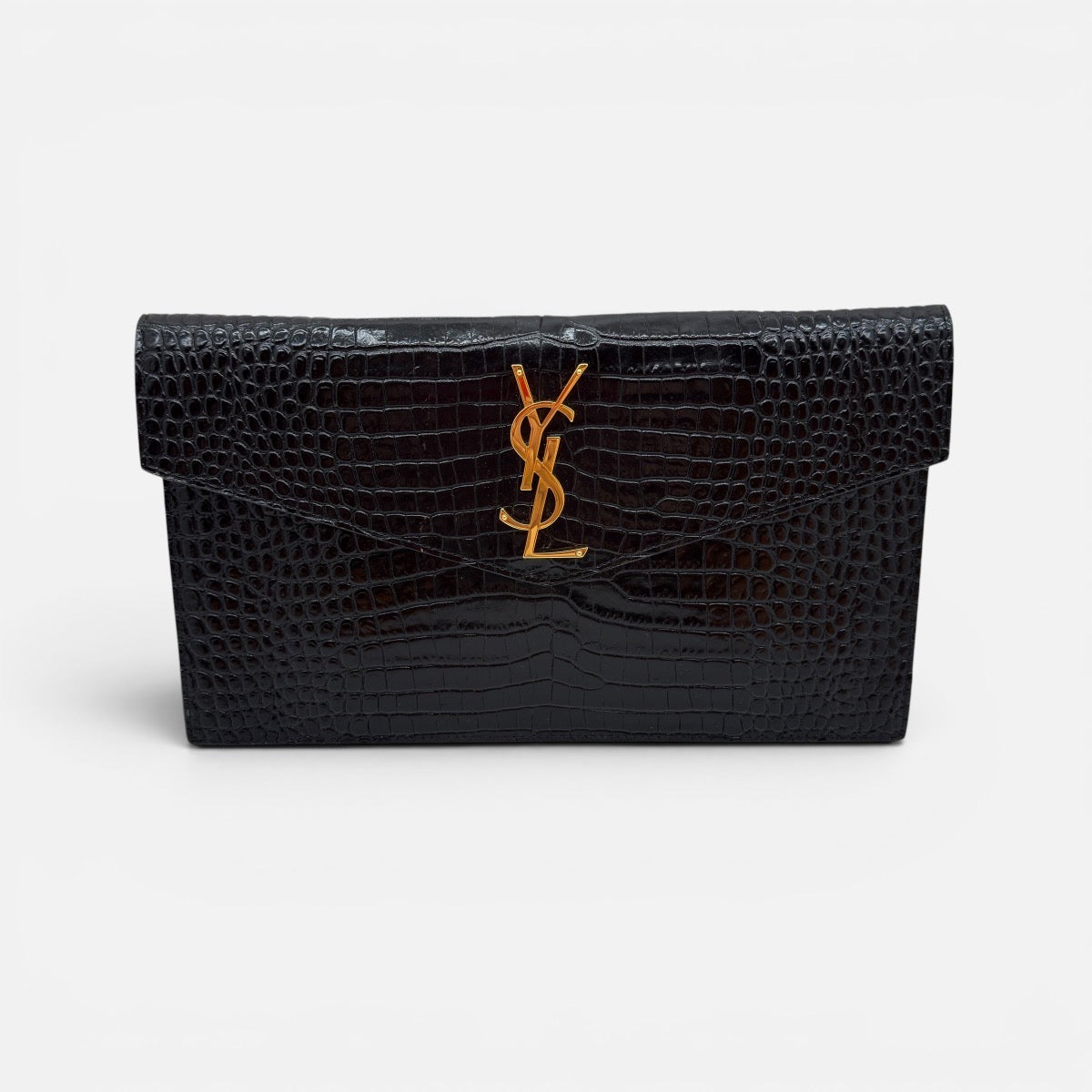 Pochette Uptownin pelle lucida coccodrillo