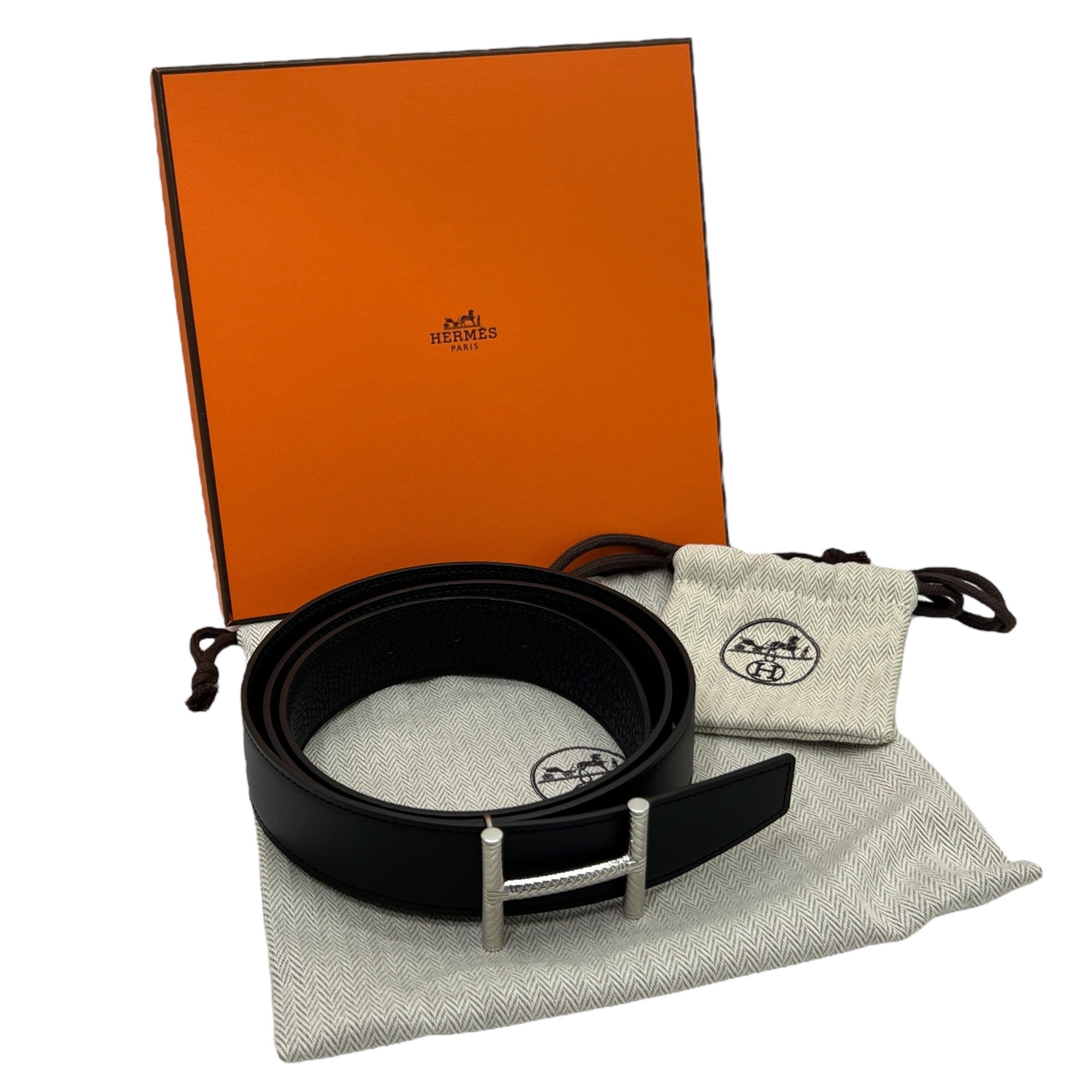 Hermès Fibbia da cintura Hisséo & Pelle reversibile per cintura 32 mm tg 100
