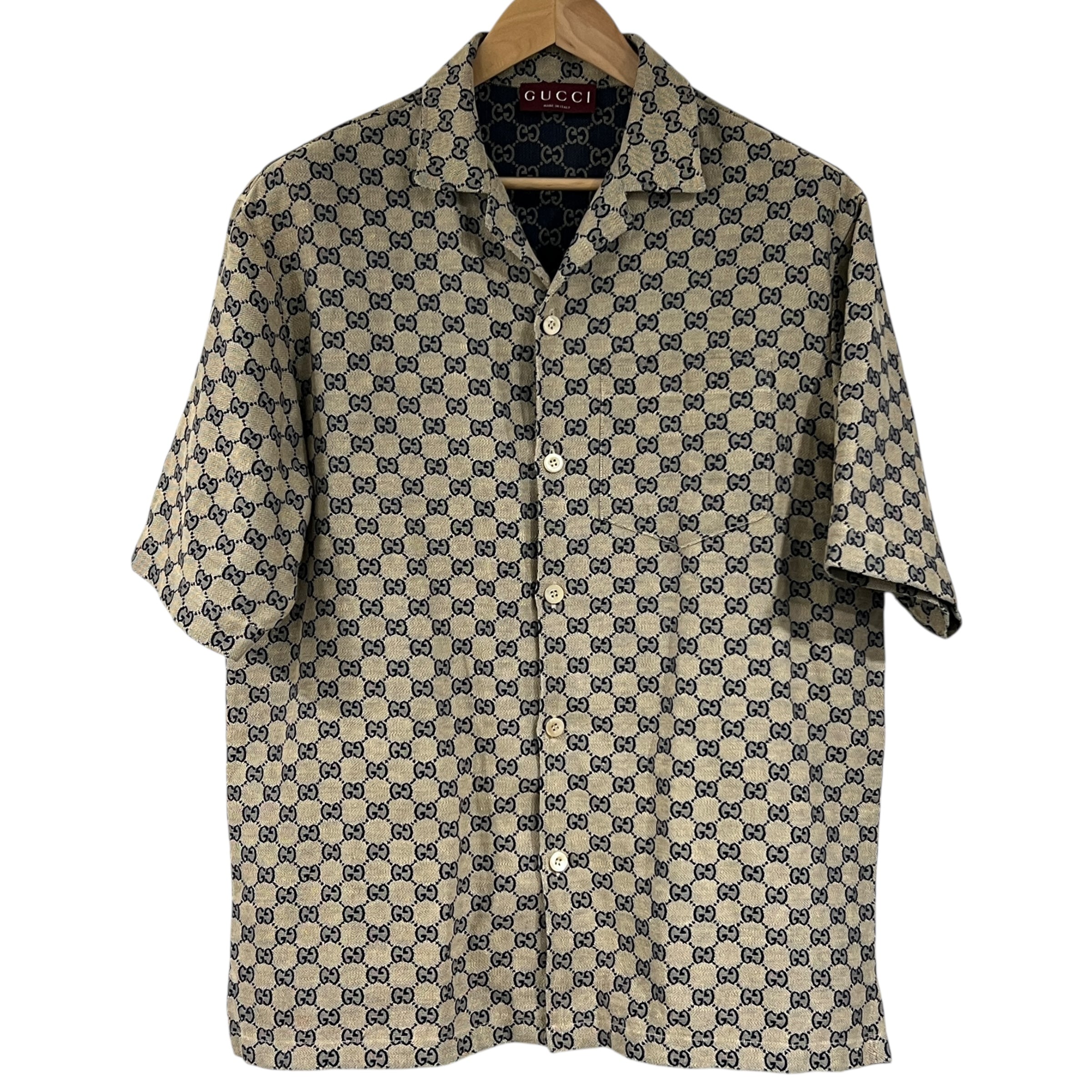 Camicia in tessuto di misto lino con motivo GG