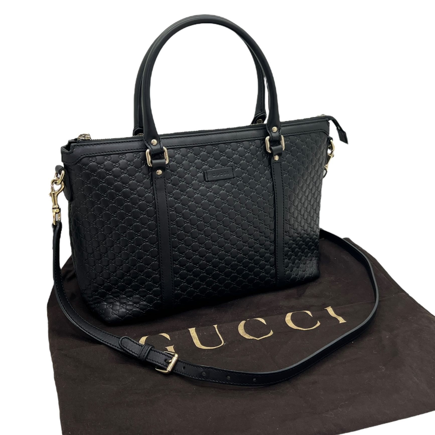 GUCCI TOTE BAG IN PELLE MICROGUCCISSIMA NERA