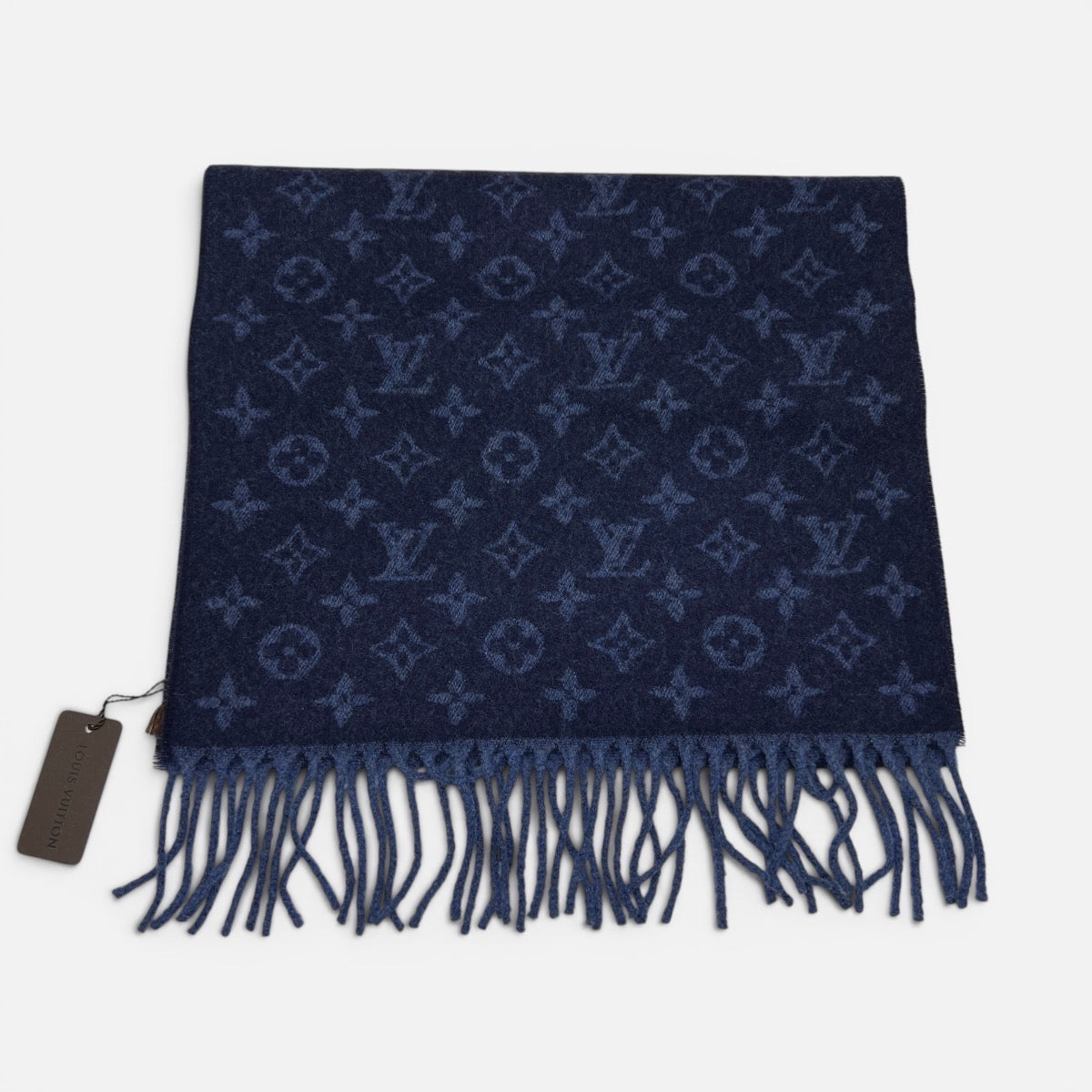 Sciarpa Cashmere e Lana Monogram Gradient Blu Marine