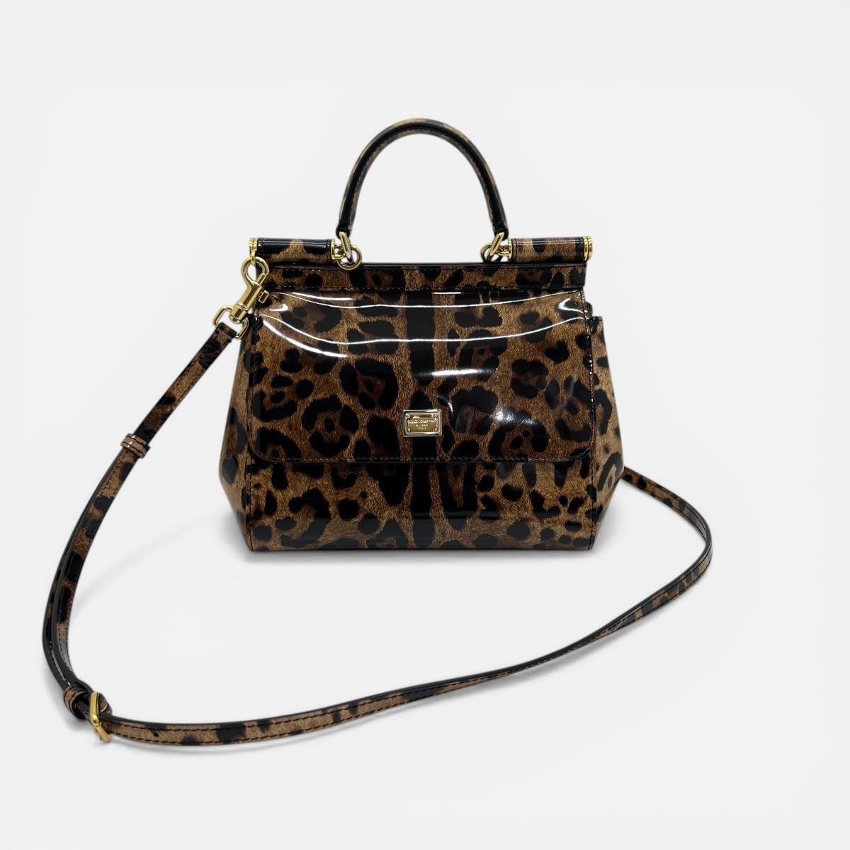 Sicily piccola in pelle lucida stampa leo