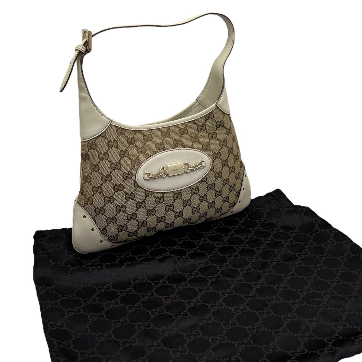 GUCCI BORSA A SPALLA IN TESSUTO GG E PELLE