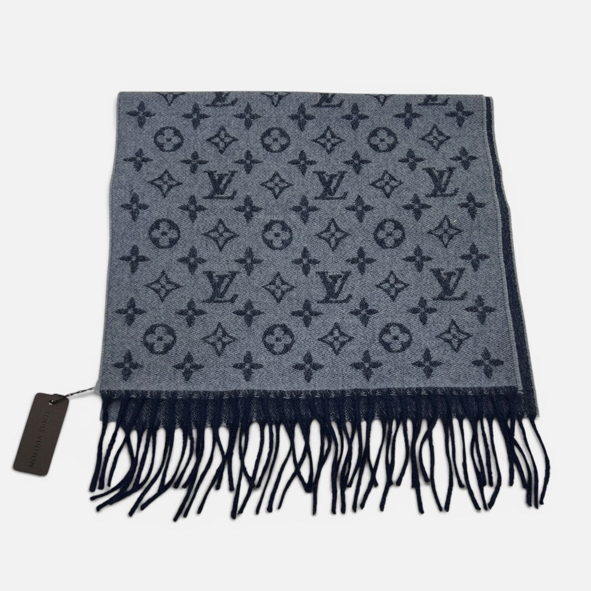 Sciarpa Cashmere e Lana Monogram Gradient Blu Denim