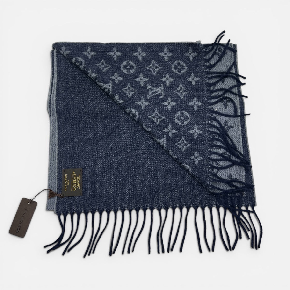 Sciarpa Cashmere e Lana Monogram Gradient Blu Denim