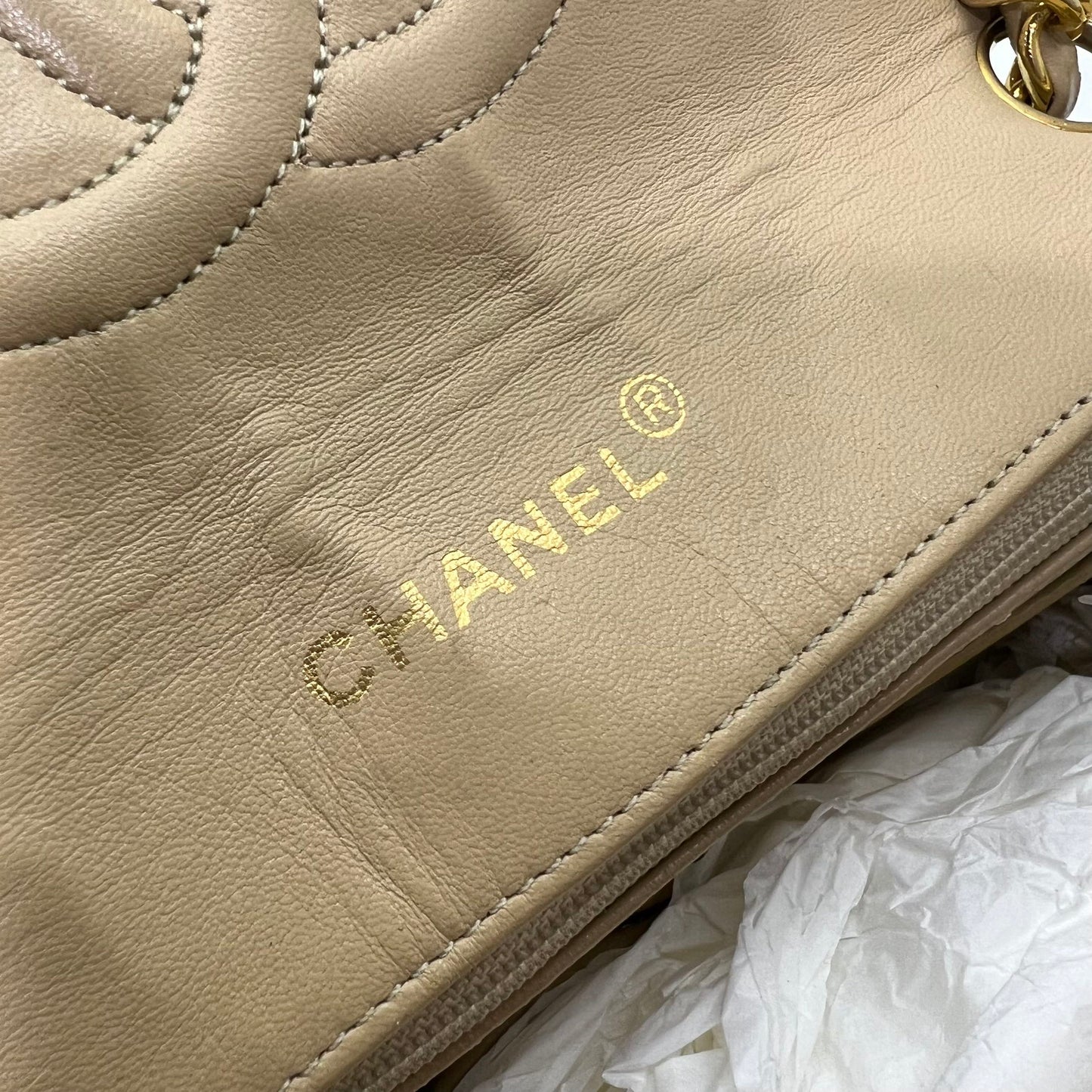 CHANEL VINTAGE BEIGE LAMB FLAP