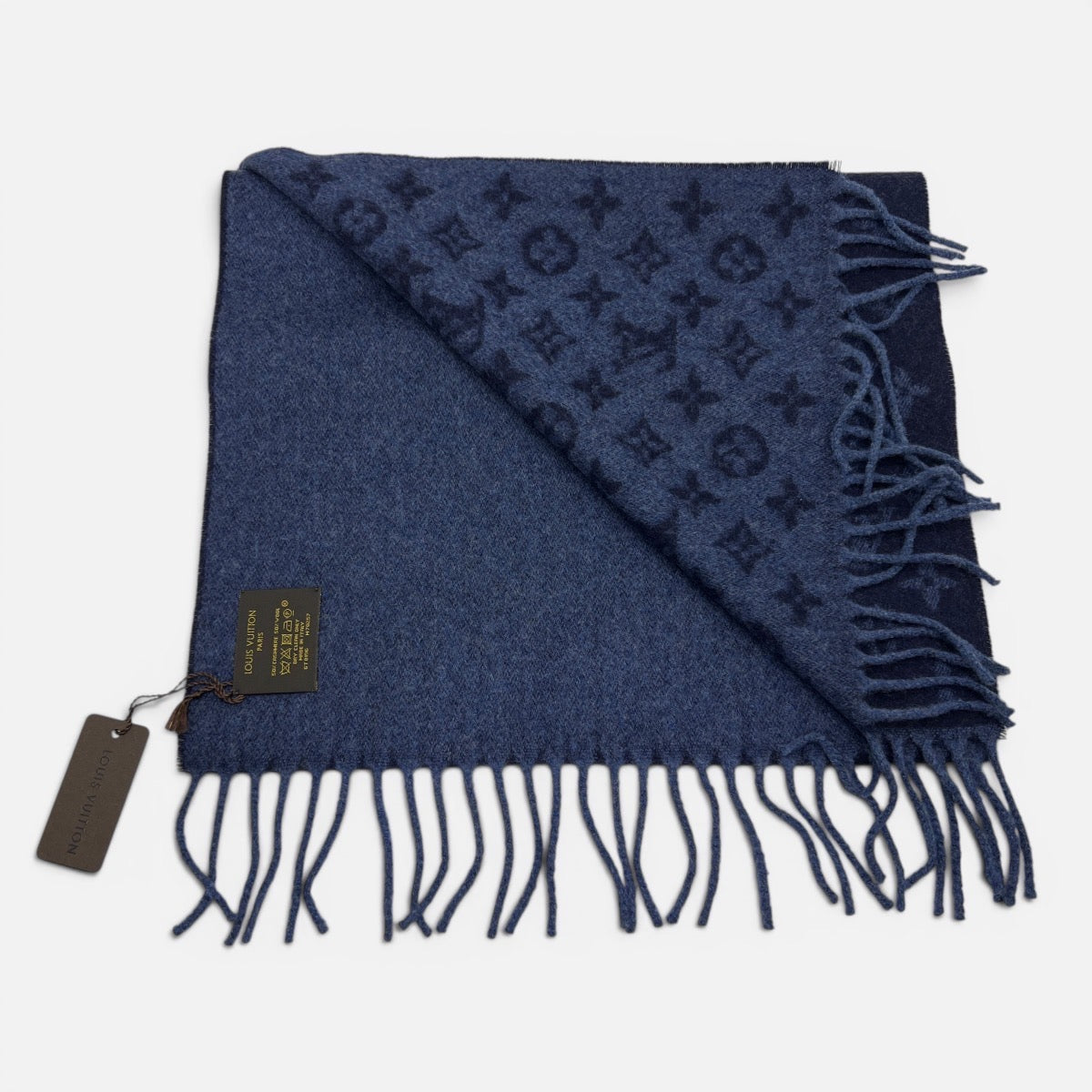 Sciarpa Cashmere e Lana Monogram Gradient Blu Marine