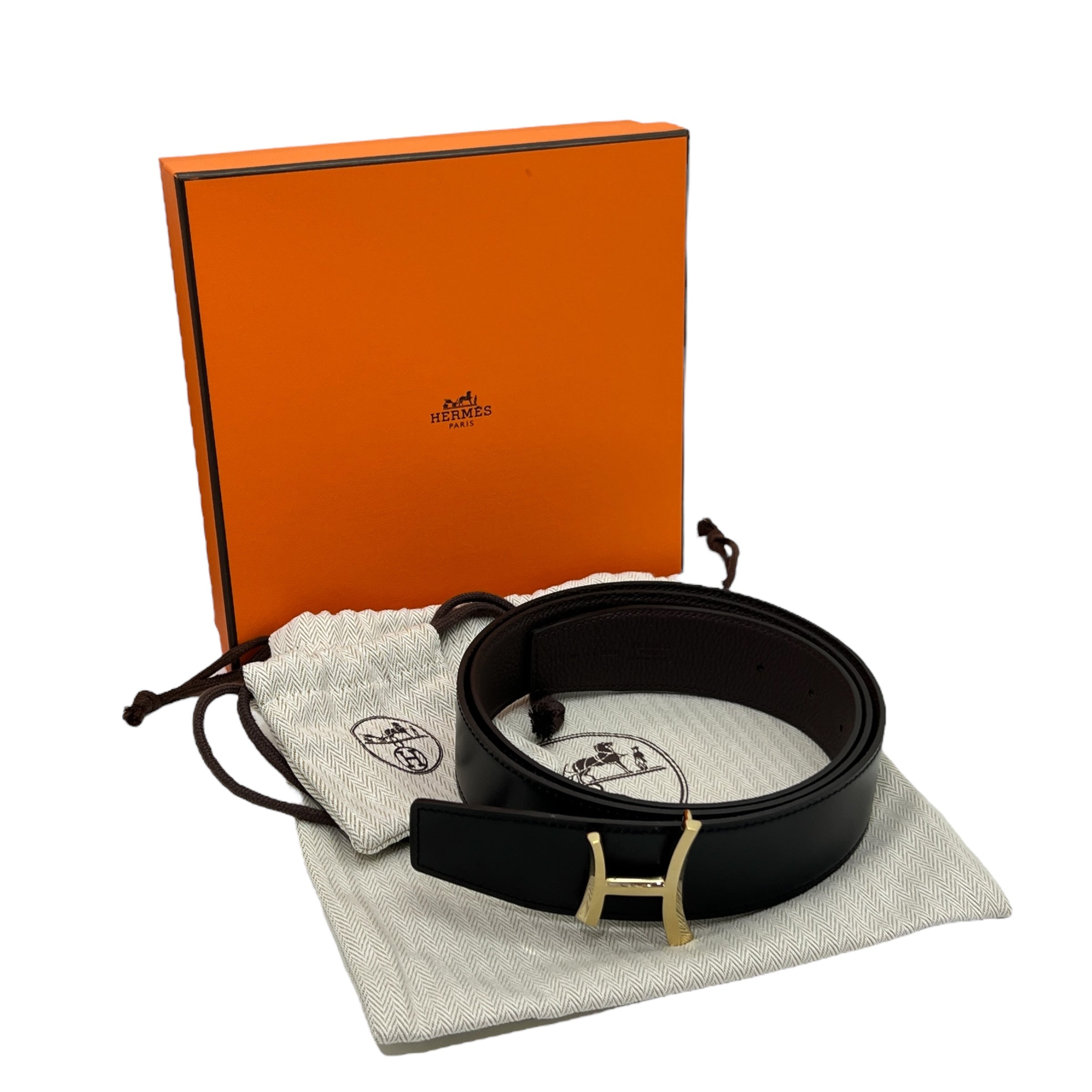 Hermès Fibbia da cintura Script & Pelle reversibile per cintura 38 mm tg 105