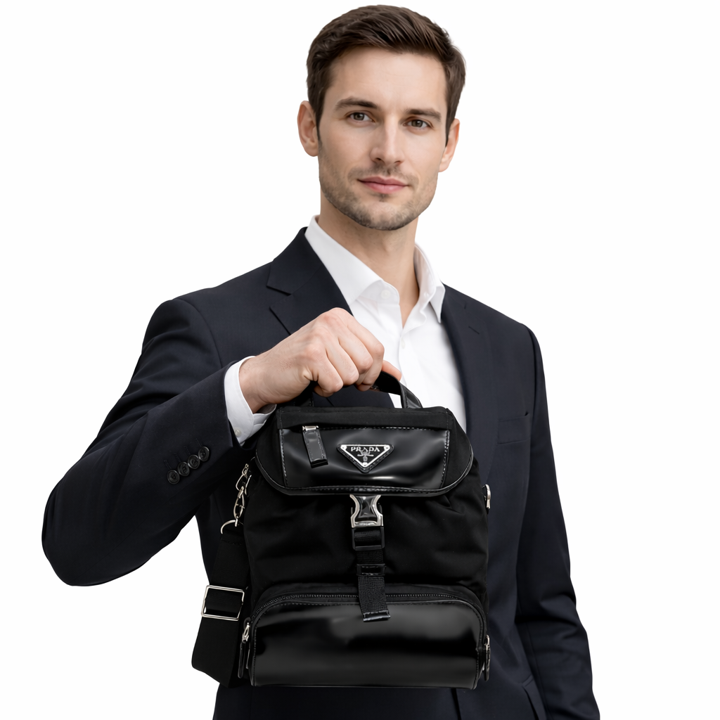 Zaino monospalla in Re-Nylon e pelle spazzolata