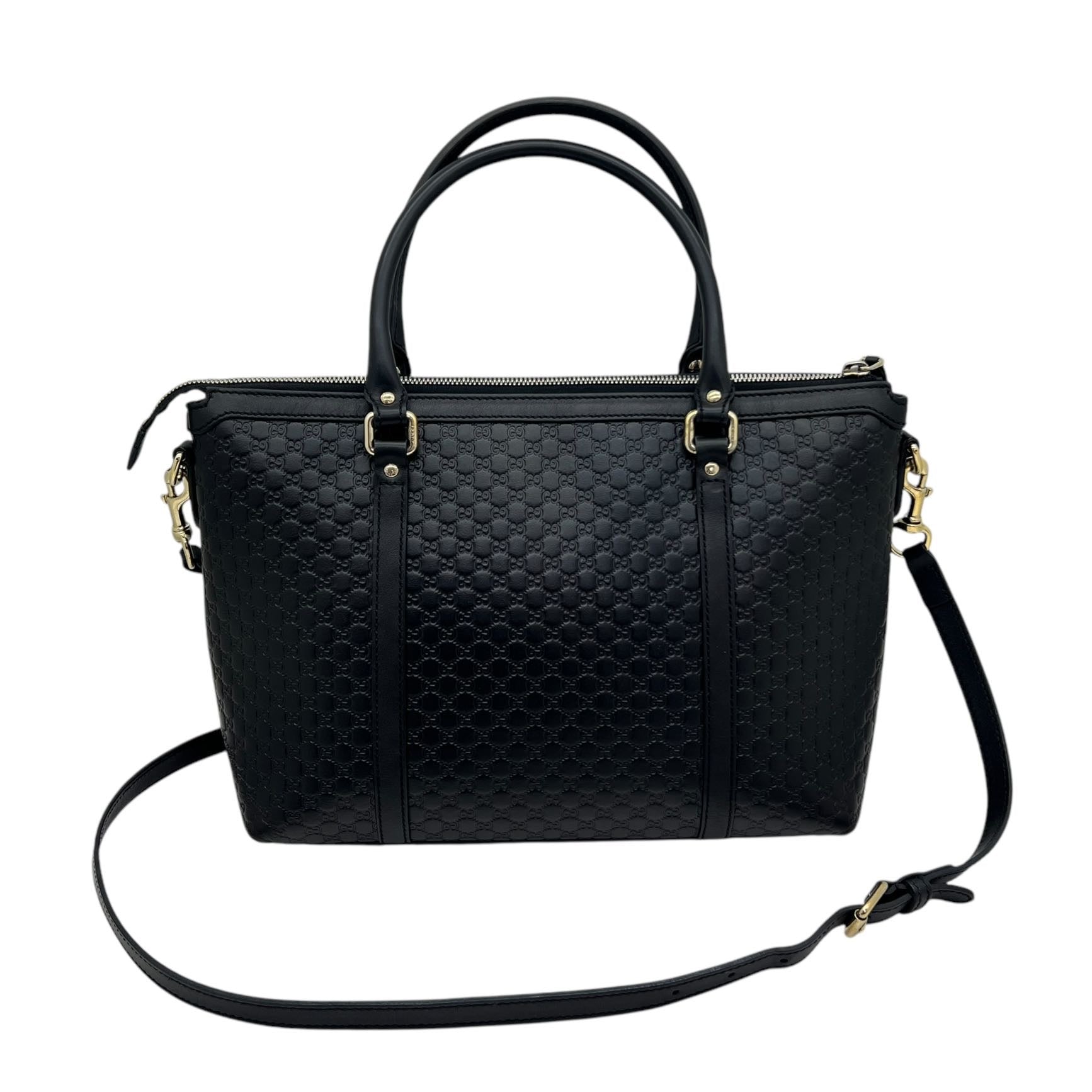 GUCCI TOTE BAG IN PELLE MICROGUCCISSIMA NERA