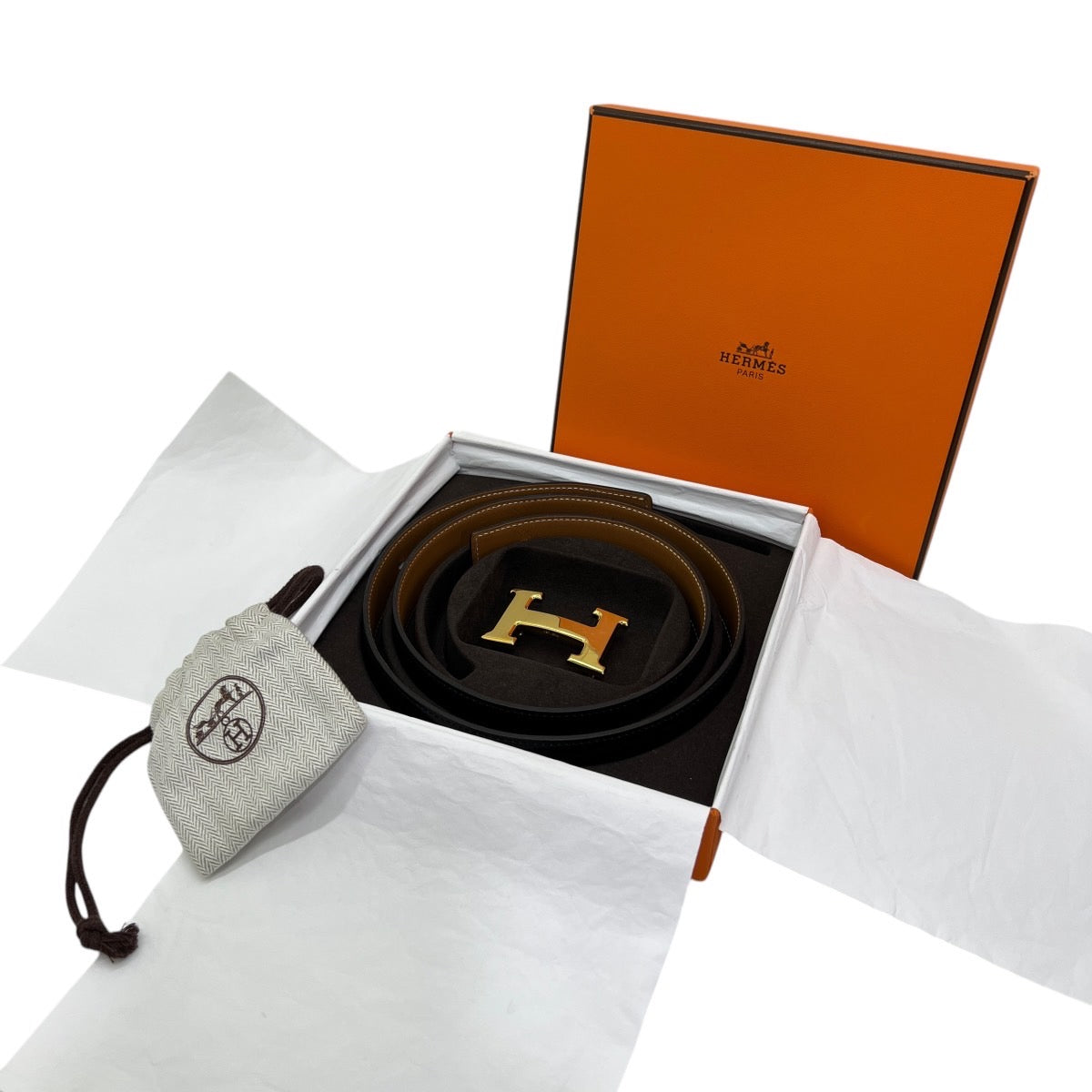 HERMÈS FIBBIA E PELLE REVERSIBILE PER CINTURA 32 mm MIS. 90