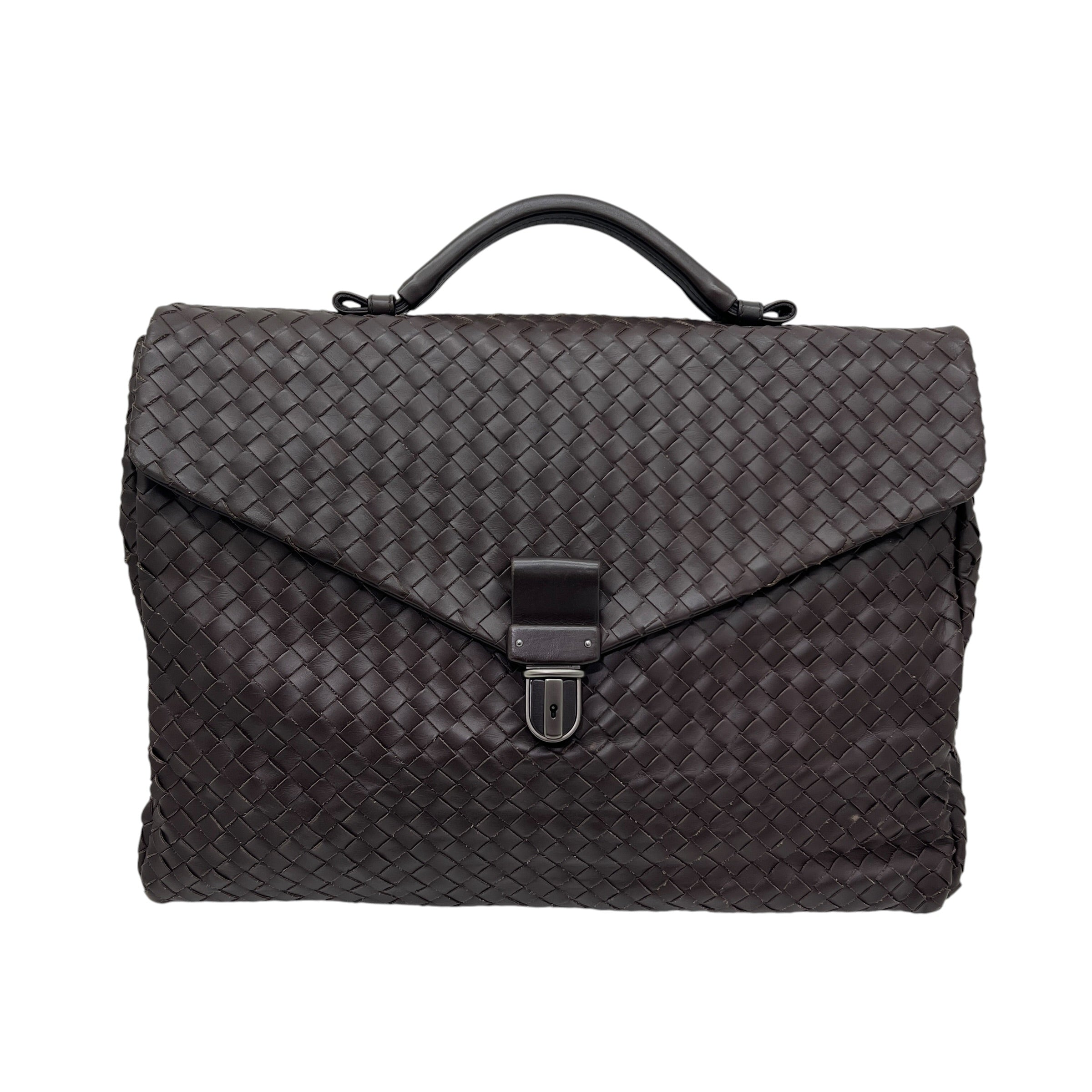 Portadocumenti Intrecciato in pelle marrone