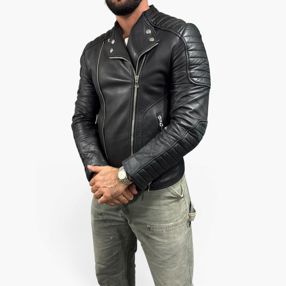 Giacca Biker in pelle di agnello taglia 52