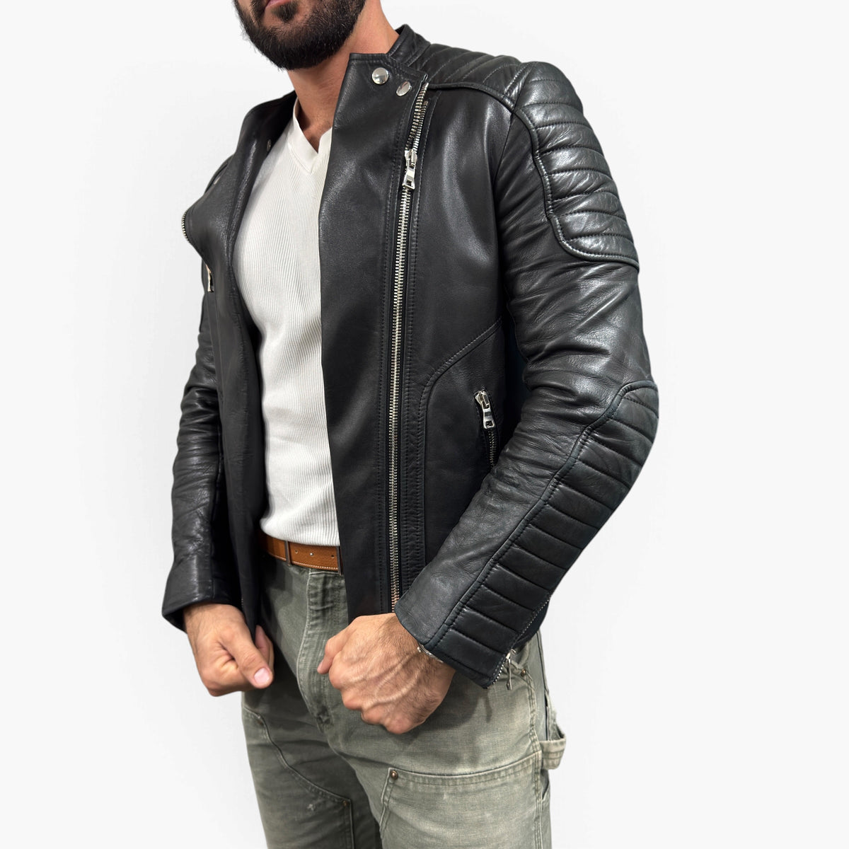 Giacca Biker in pelle di agnello taglia 52