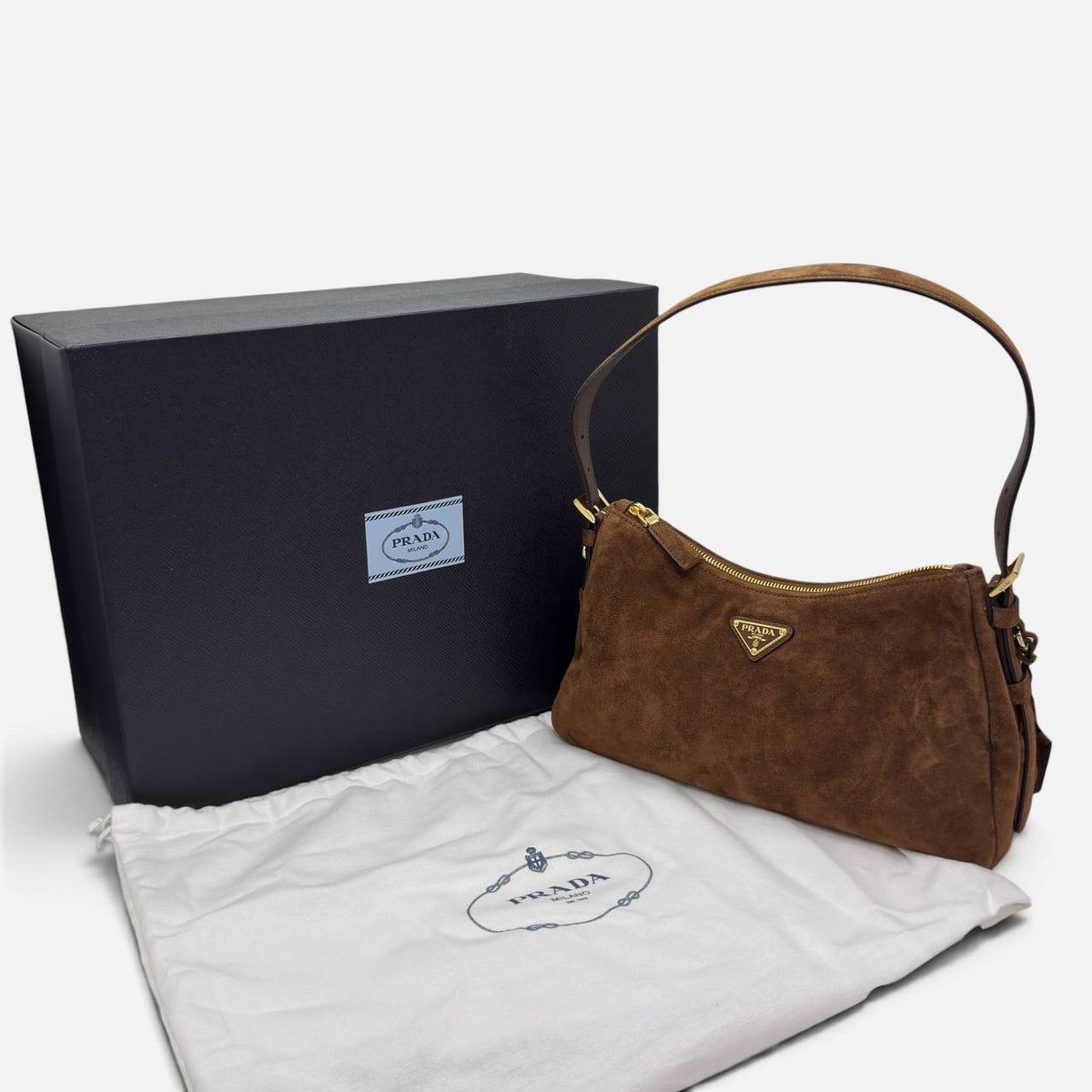 Borsa a spalla Prada Aimée medium in pelle scamosciata