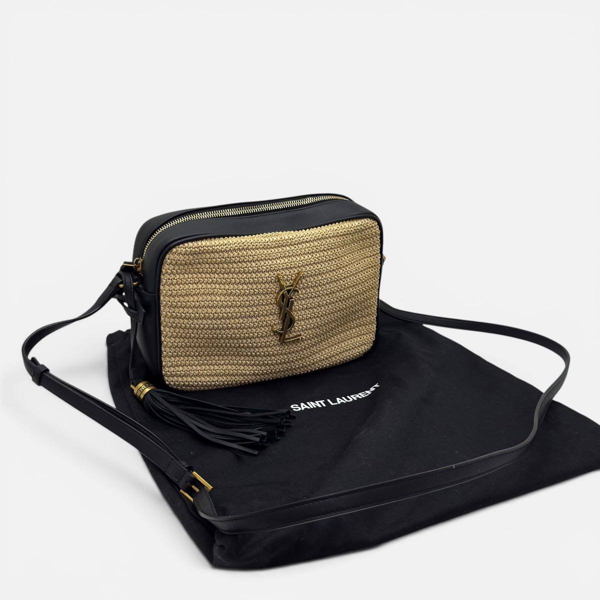 Camera Bag Lou in raffia e pelle