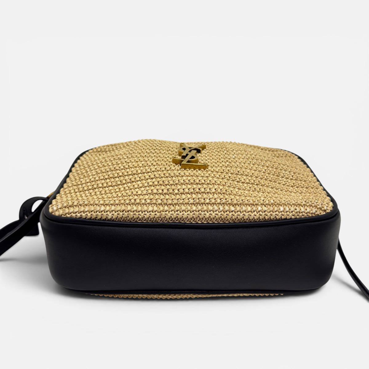 Camera Bag Lou in raffia e pelle