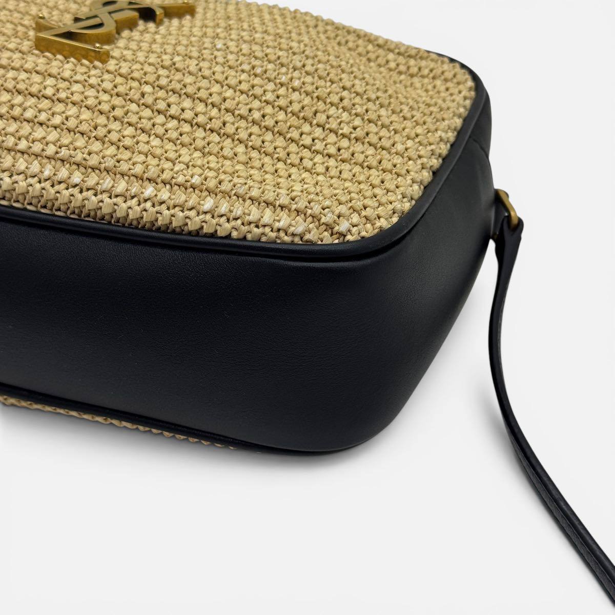 Camera Bag Lou in raffia e pelle