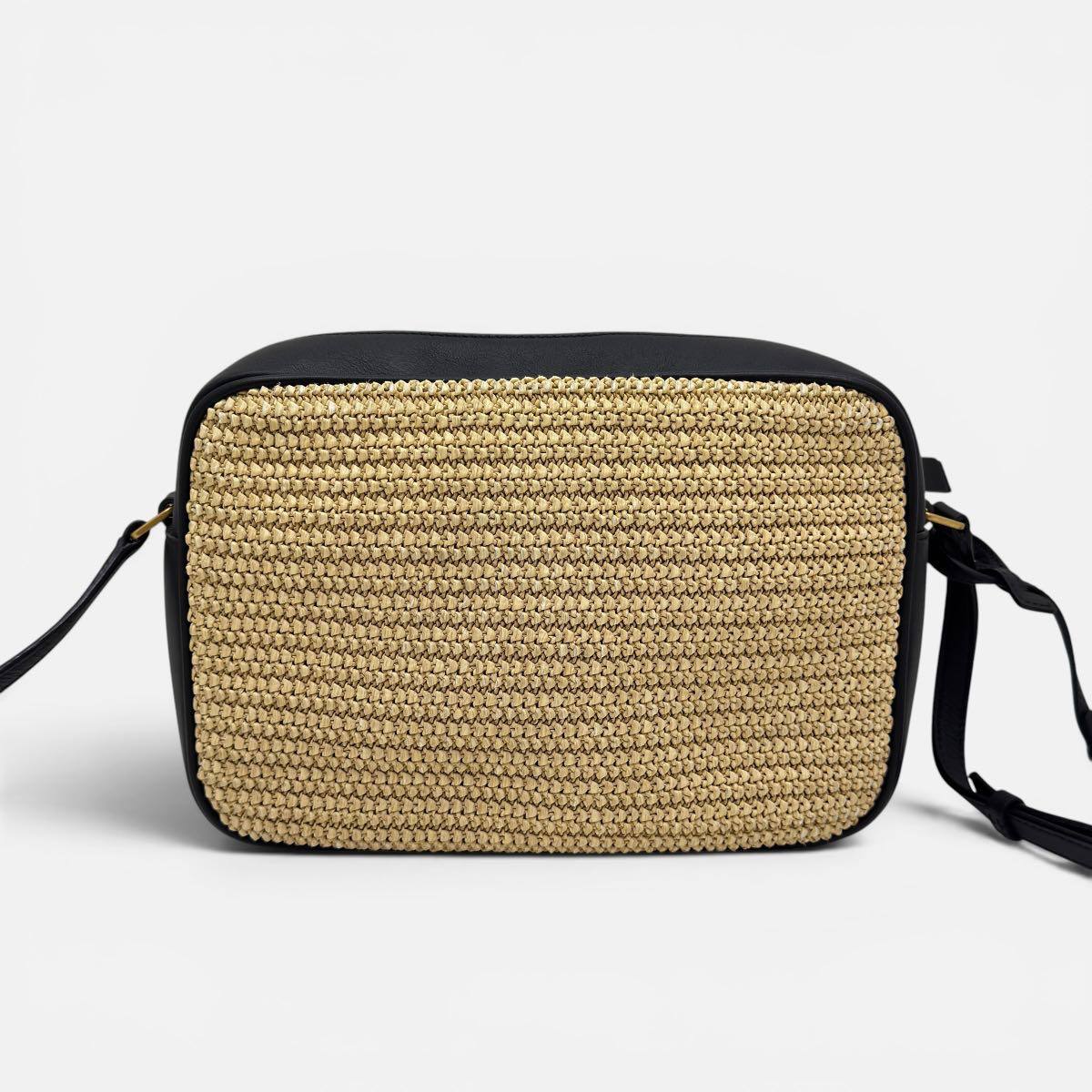Camera Bag Lou in raffia e pelle