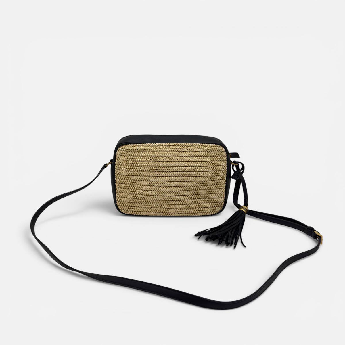 Camera Bag Lou in raffia e pelle