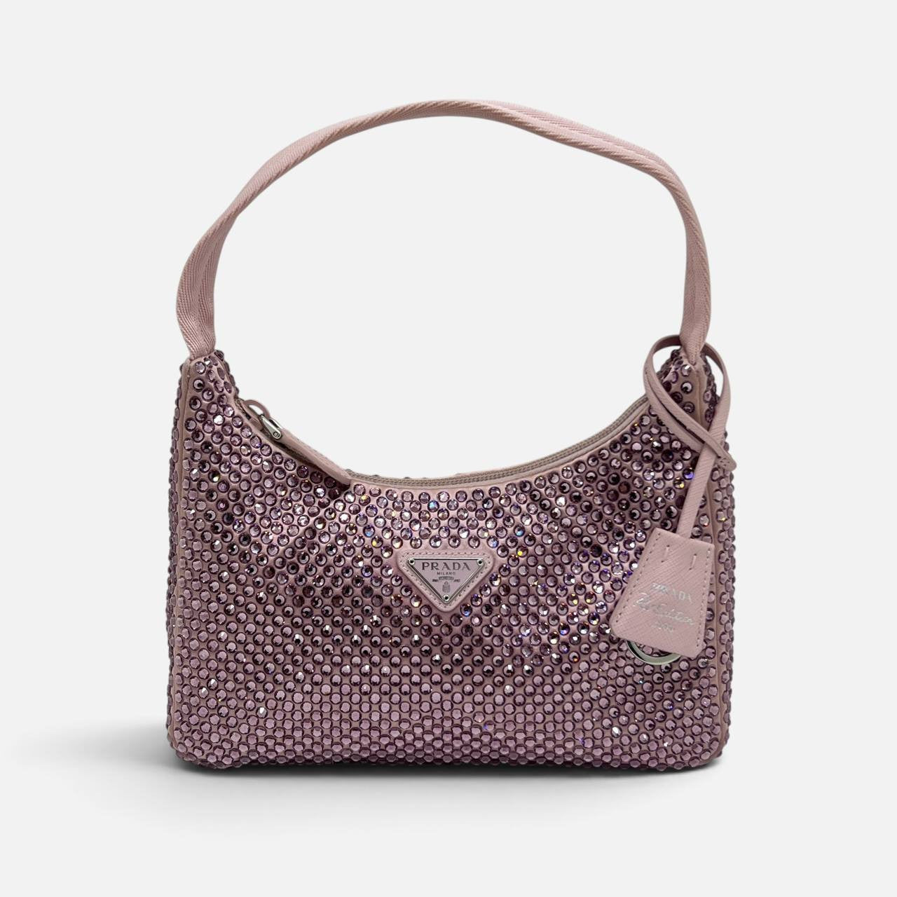 Mini broda Prada Re-Edition 2000 in Re-Nylon con cristalli